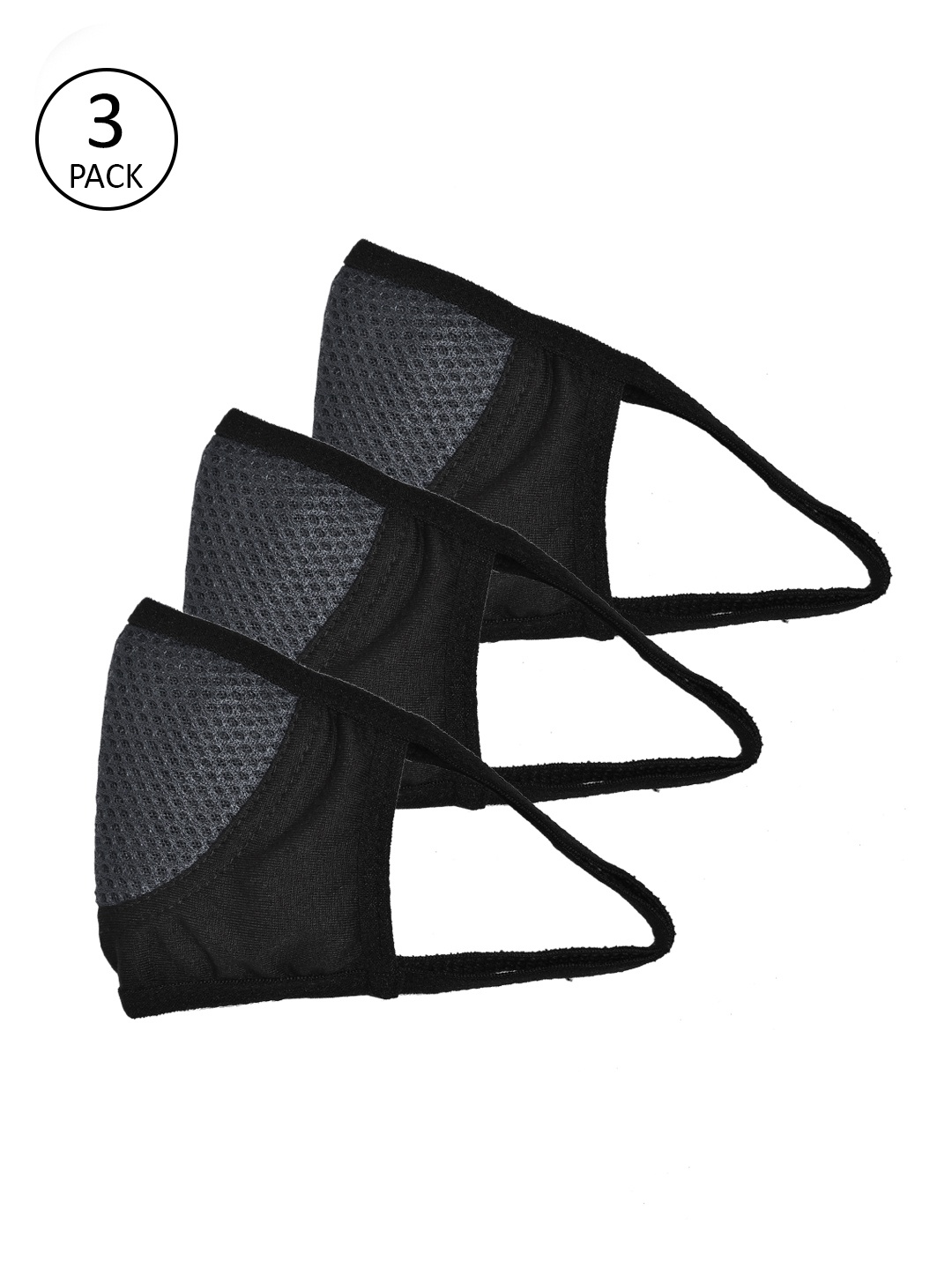 

ABELINO Unisex Pack of 3 Charcoal Grey & Black Colourblocked 3-Layer Outdoor Masks