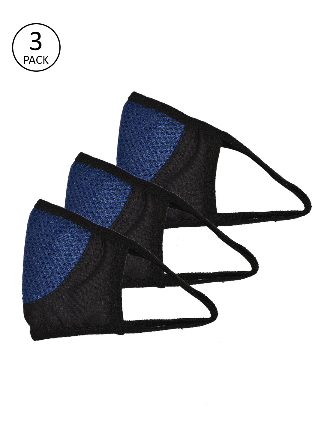 

ABELINO Pack of 3 Blue & Black Colourblocked 3-Ply Reusable Anti-Pollution Outdoor Masks