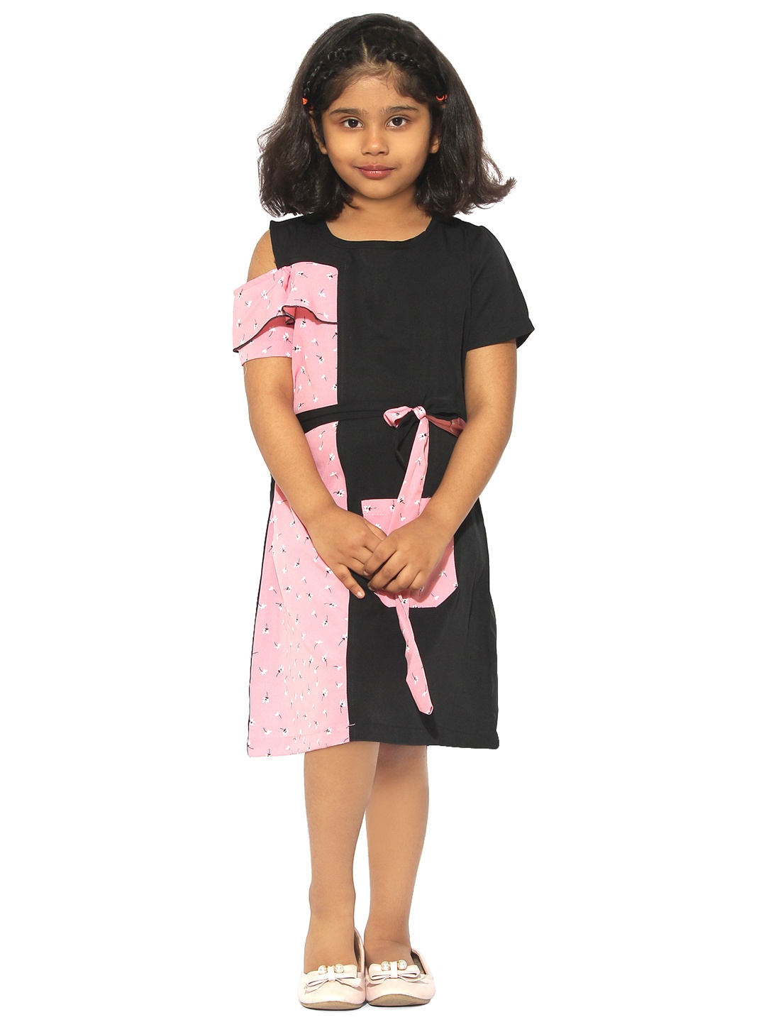 

Stylo Bug Girls Pink & Black Printed Fit and Flare Dress