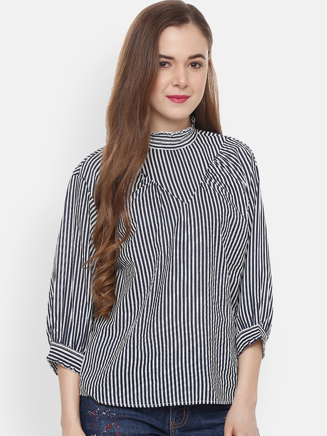

People Women Navy Blue Striped Top
