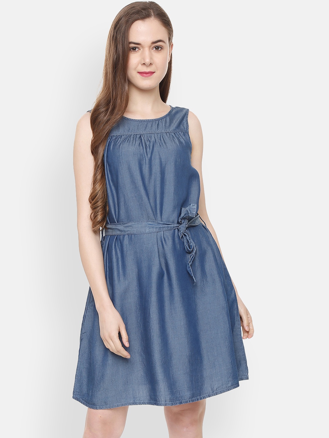 

People Women Blue Solid A-Line Dress