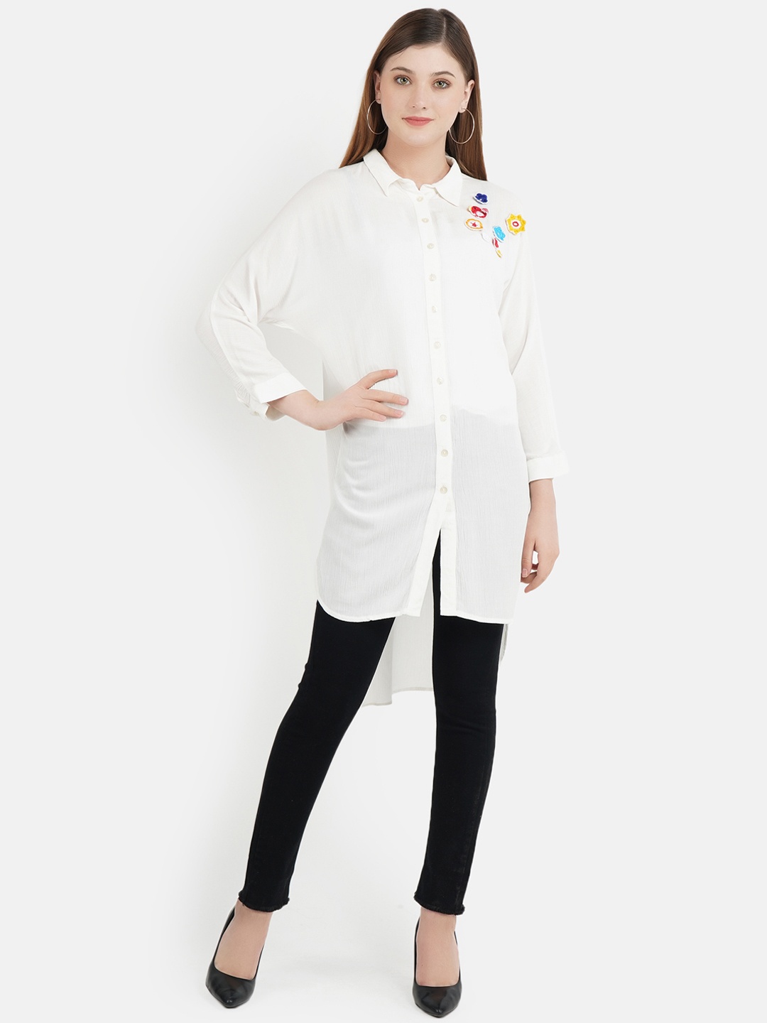 

Aditi Wasan Women White Comfort Regular Fit Shirt With Applique Detail