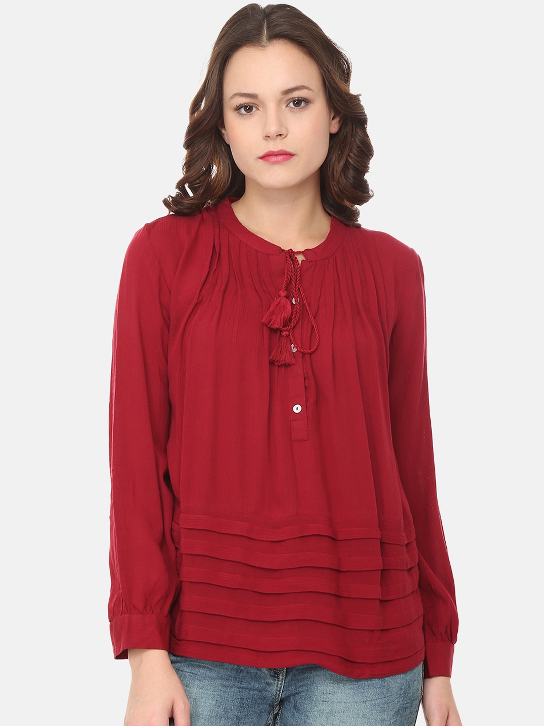 

People Women Red Solid A-Line Top
