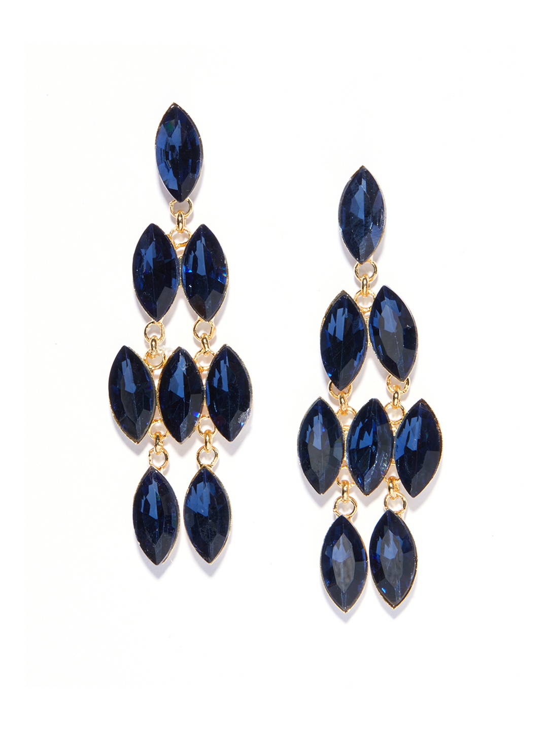

AccessHer Gold-Toned & Navy Blue Contemporary Drop Earrings
