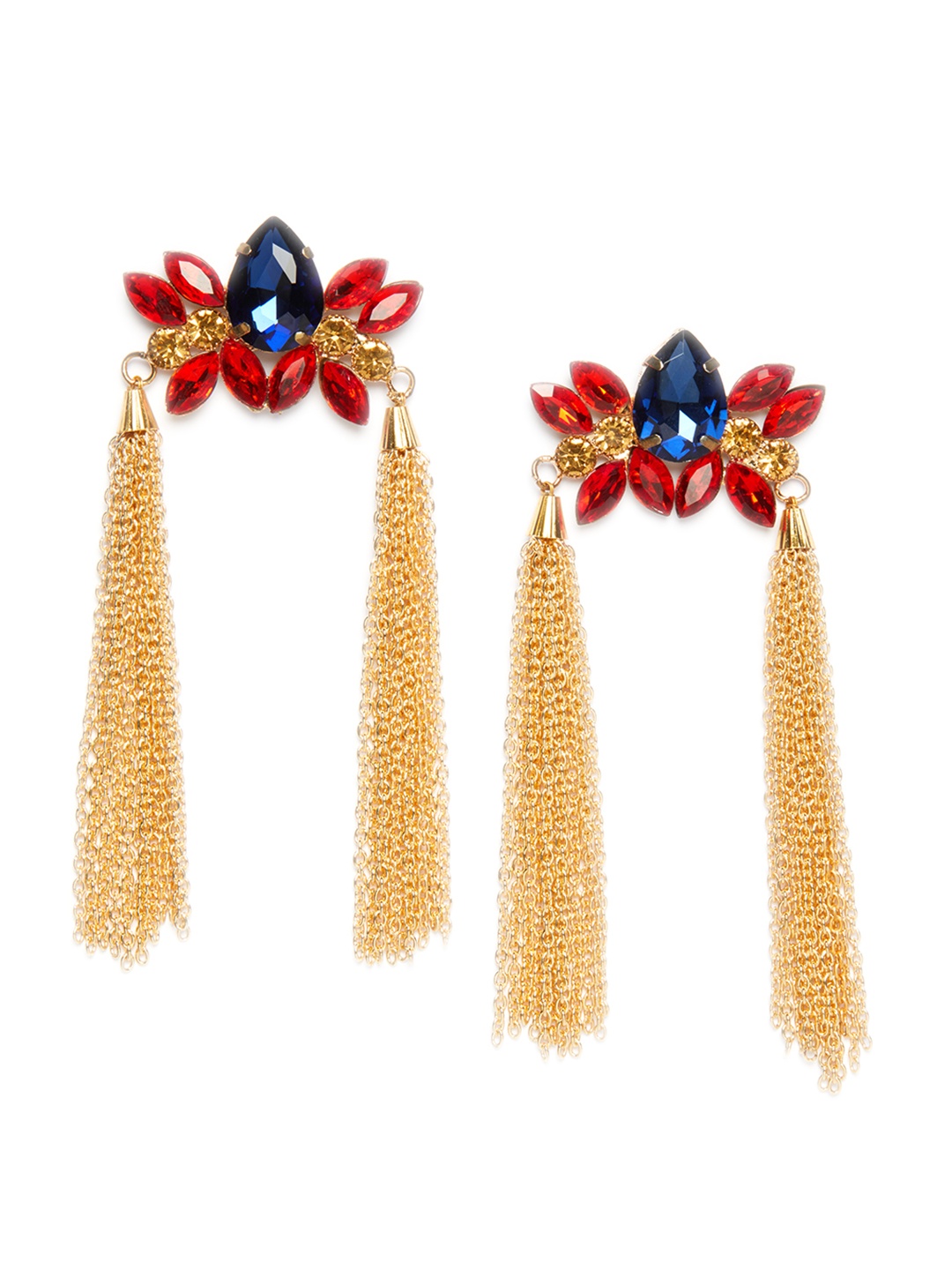 

AccessHer Red & Blue Gold-Plated Contemporary Drop Earrings