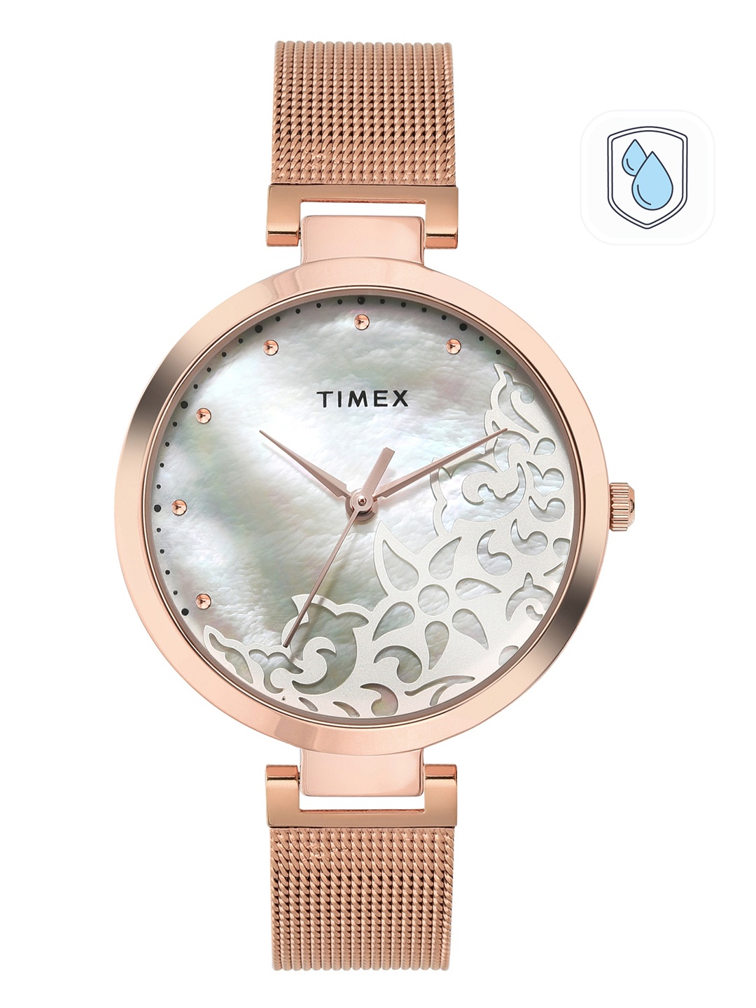 

Timex Women White Mother of Pearl Analogue Watch - TW000X220, Rose gold