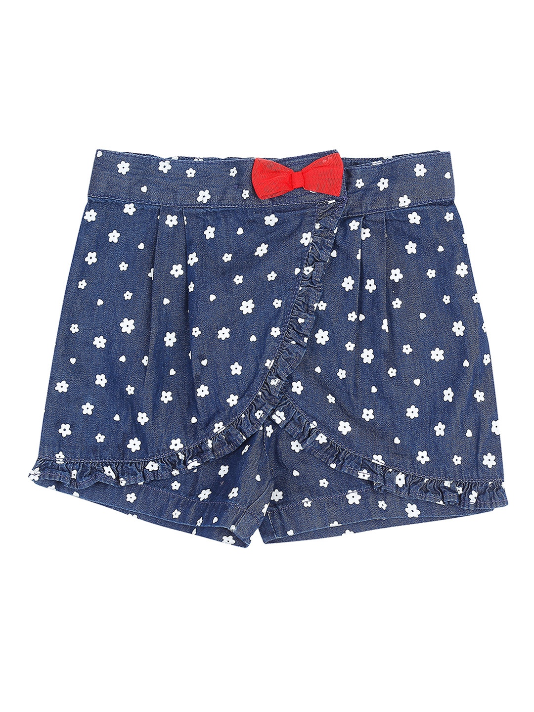 

Pantaloons Baby Girls Navy Blue Floral Printed Regular Fit Denim Shorts