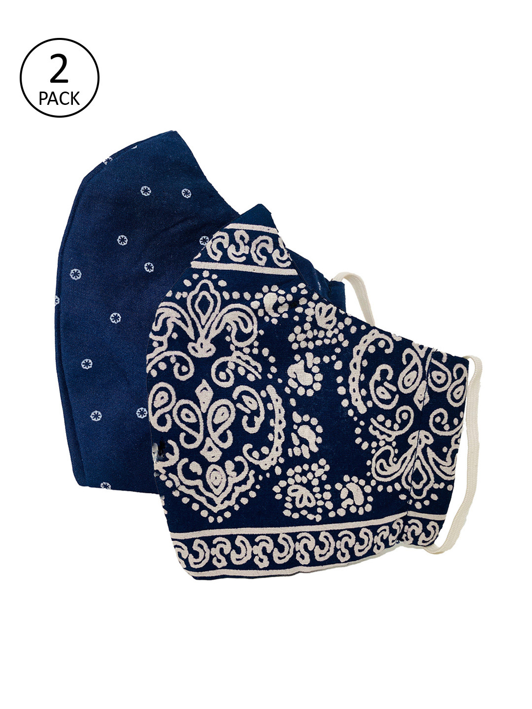 

Sera Unisex 2 Pcs Printed 3-Ply Reusable Outdoor Fabric Masks, Navy blue