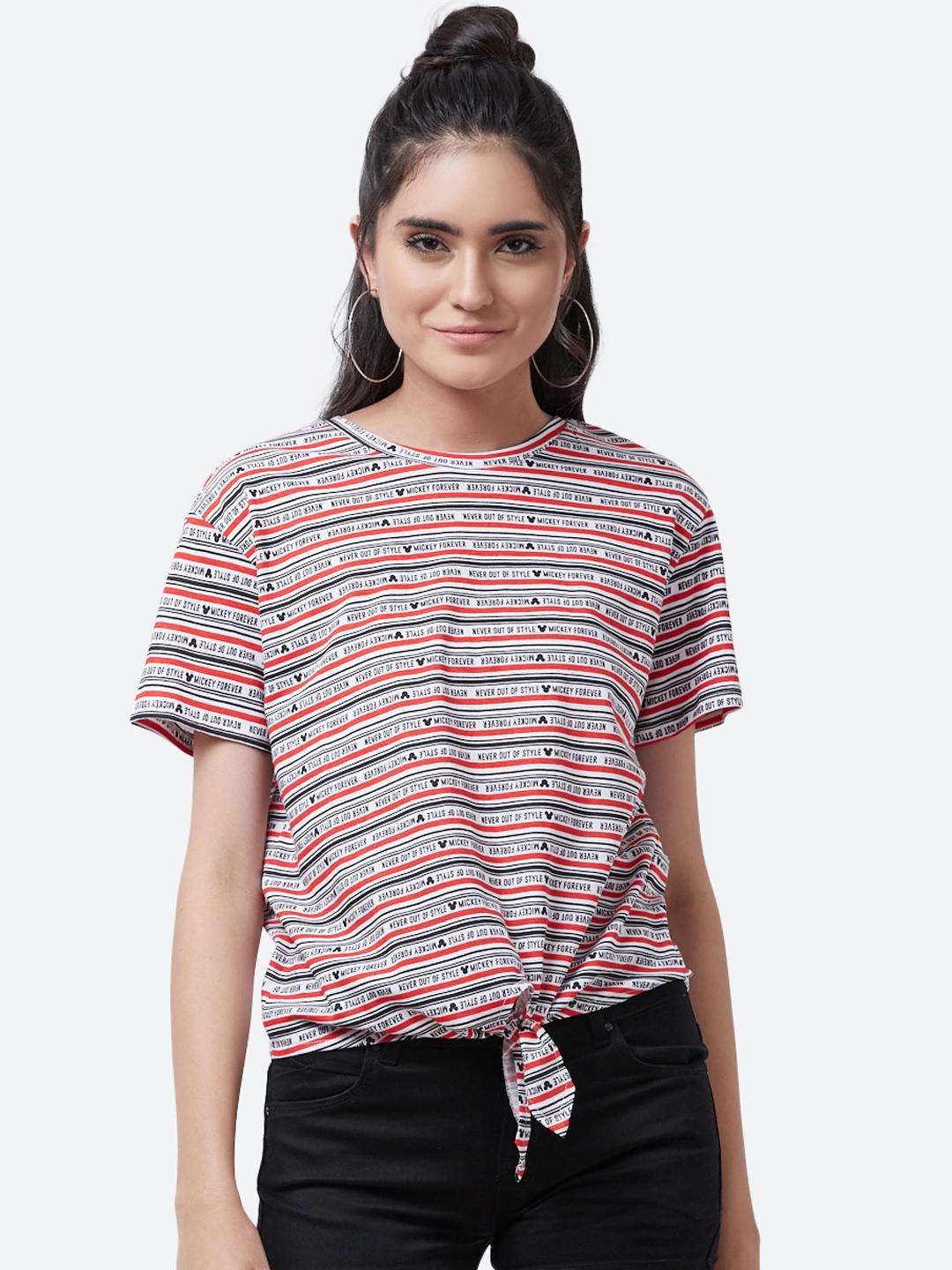 

Free Authority Mickey & Friends Featured Women White & Red Printed T-shirt