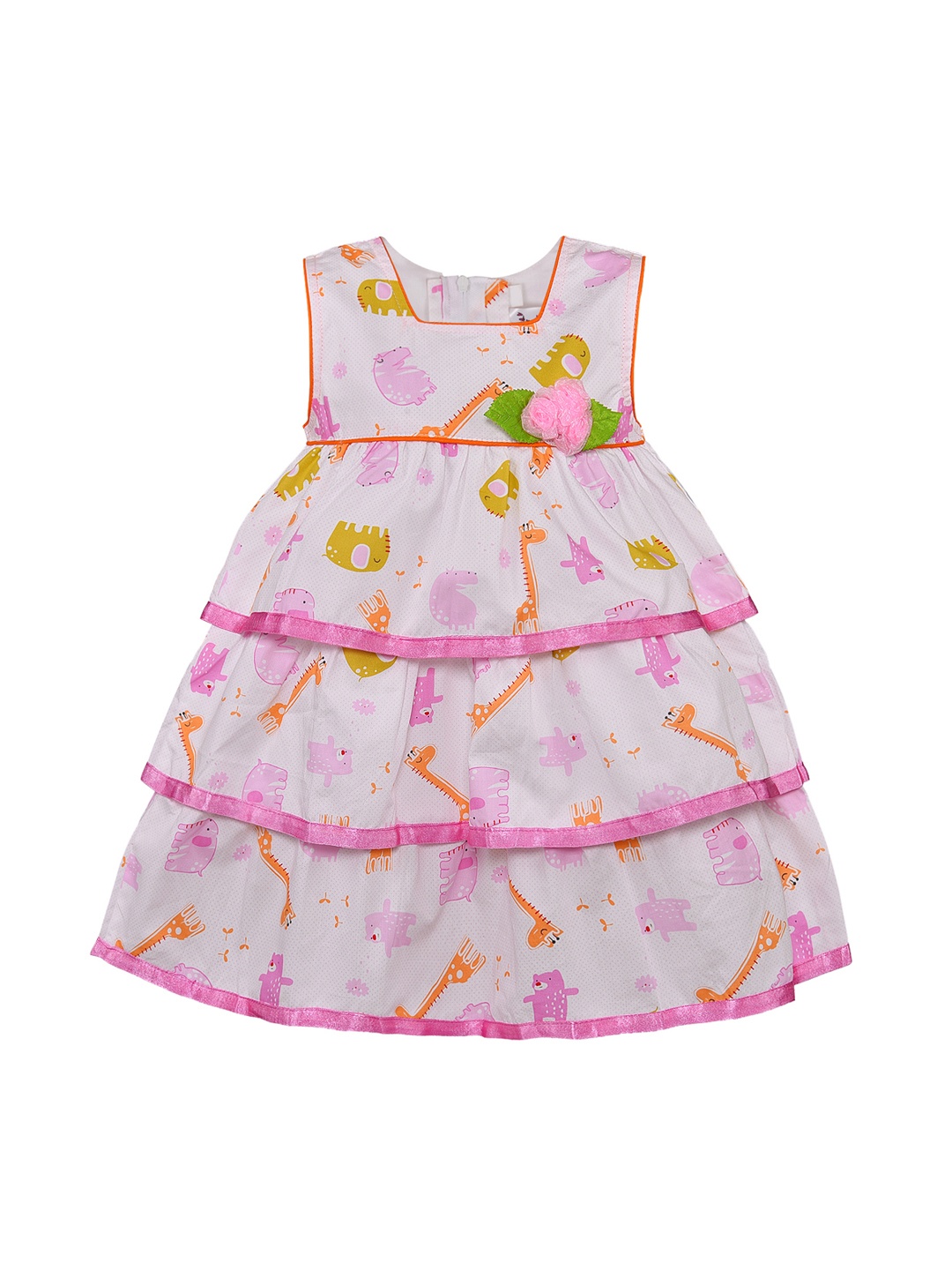 

Wish Karo Girls White & Pink Printed Fit and Flare Dress