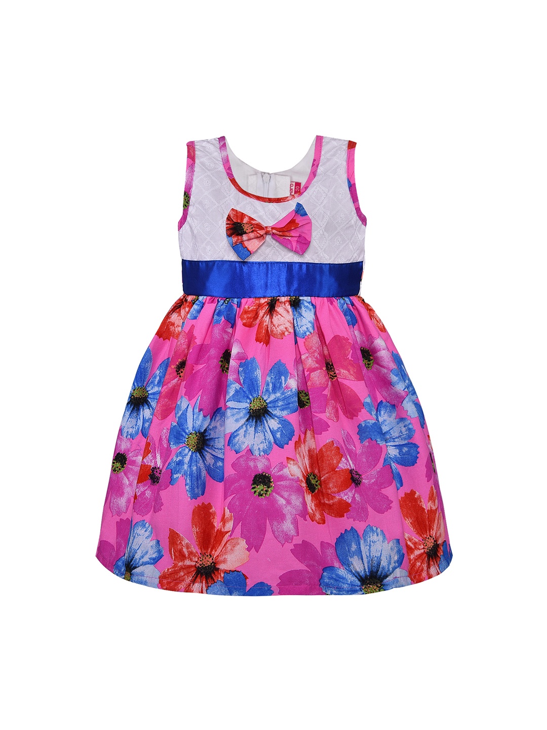 

Wish Karo Girls Blue Floral Printed Fit and Flare Dress