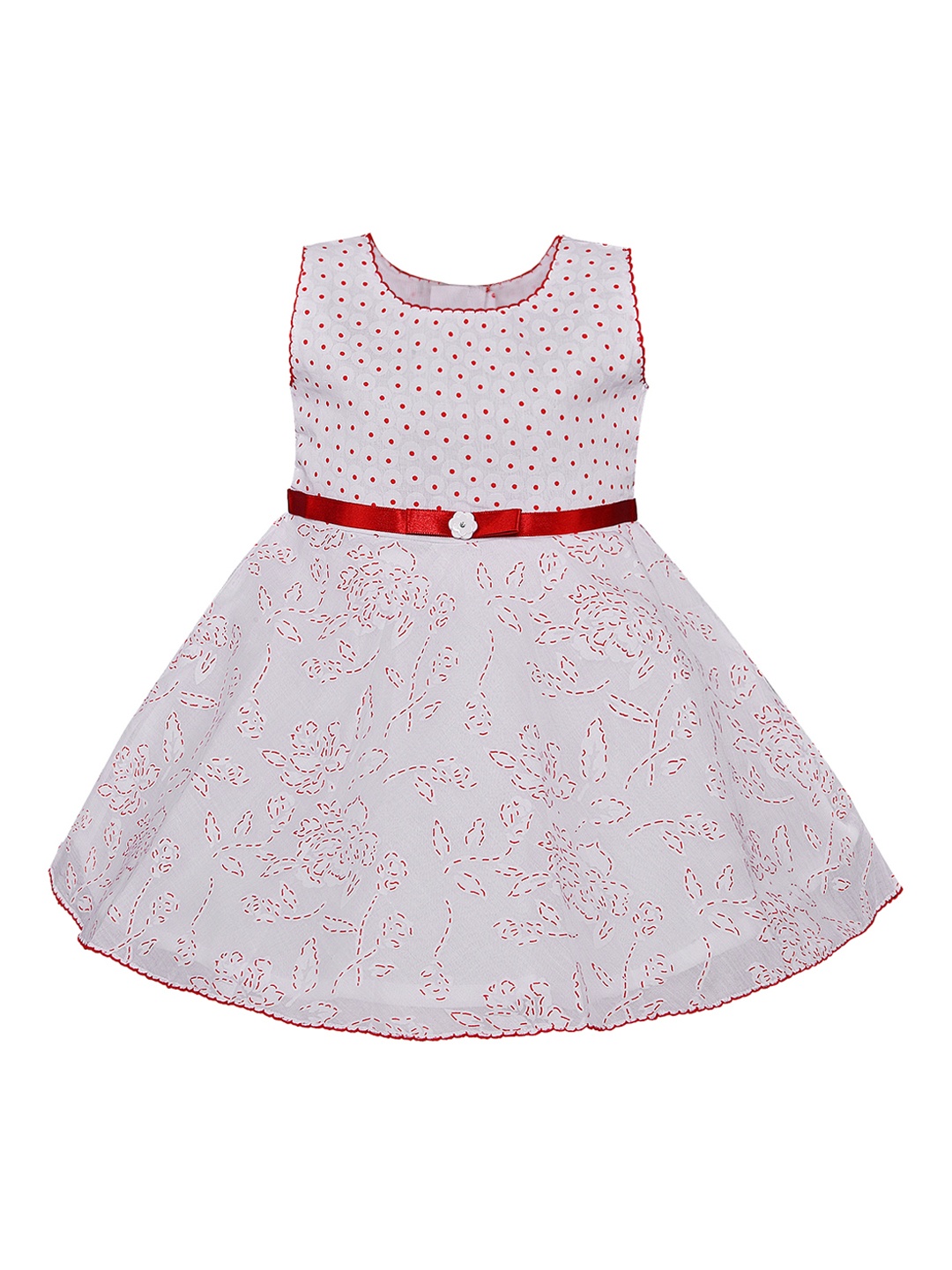 

Wish Karo Girls White Printed Fit and Flare Dress
