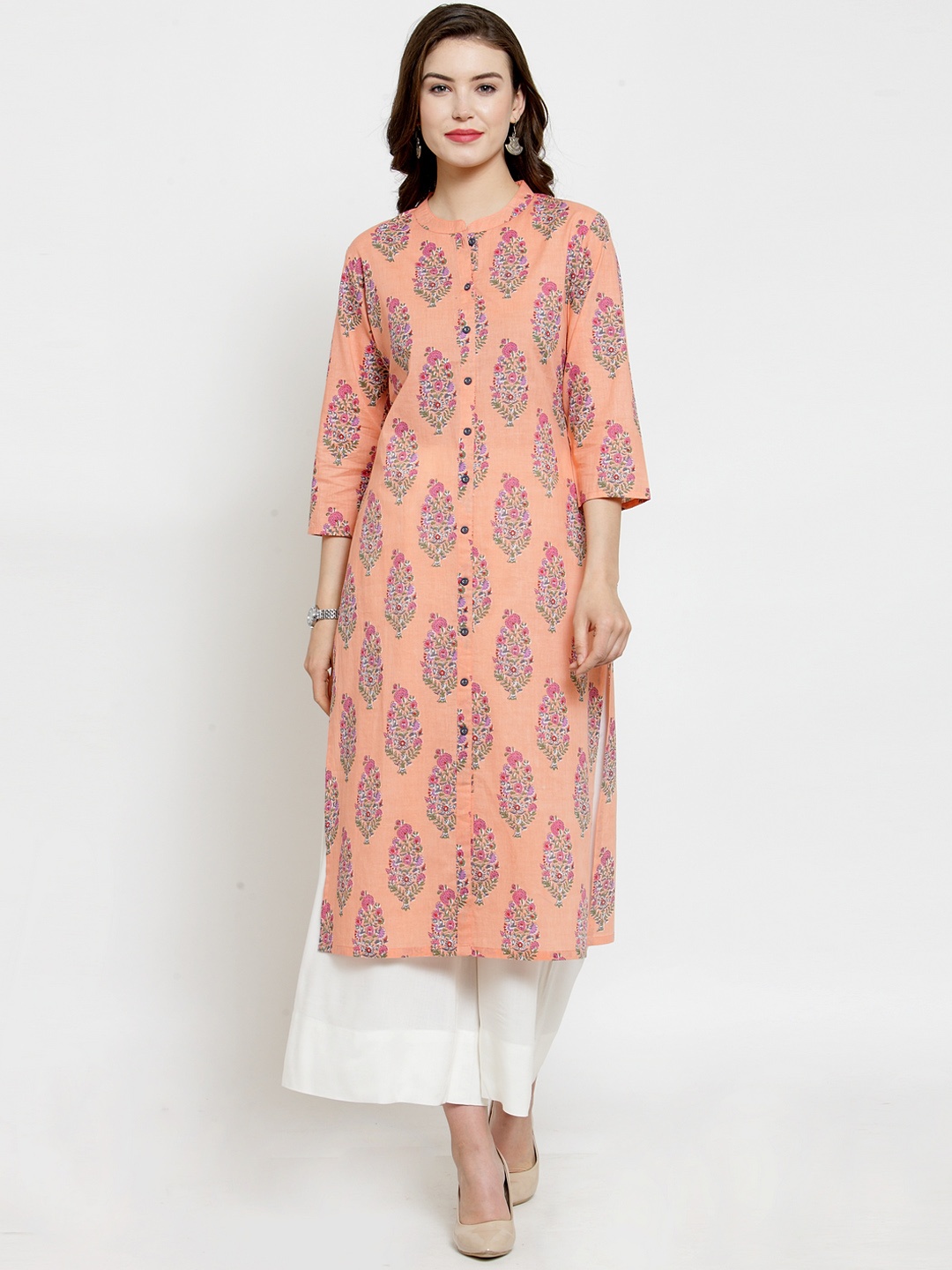 

Varanga Women Peach-Coloured & Pink Printed Kurta with Palazzos