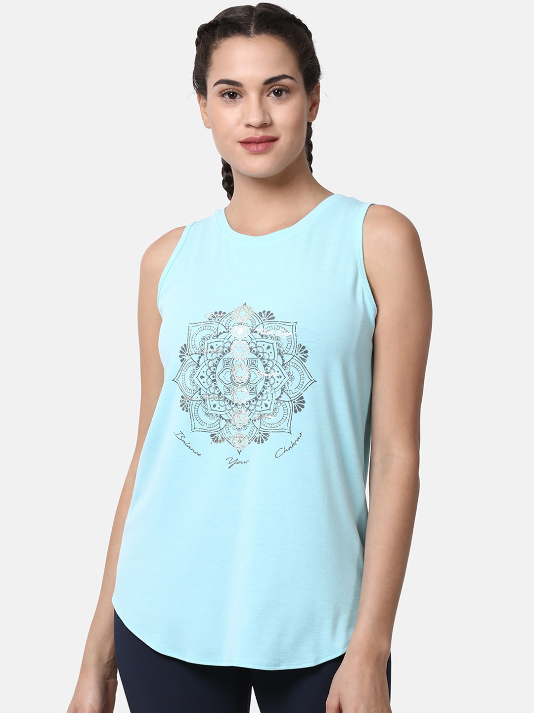 

Enamor Women Athleisure Blue Printed Relaxed Fit Swing Tank Top