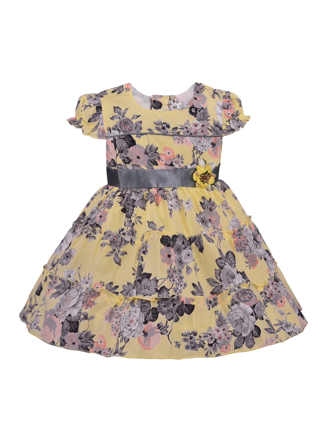 

Wish Karo Girls Yellow Floral Printed Fit and Flare Dress