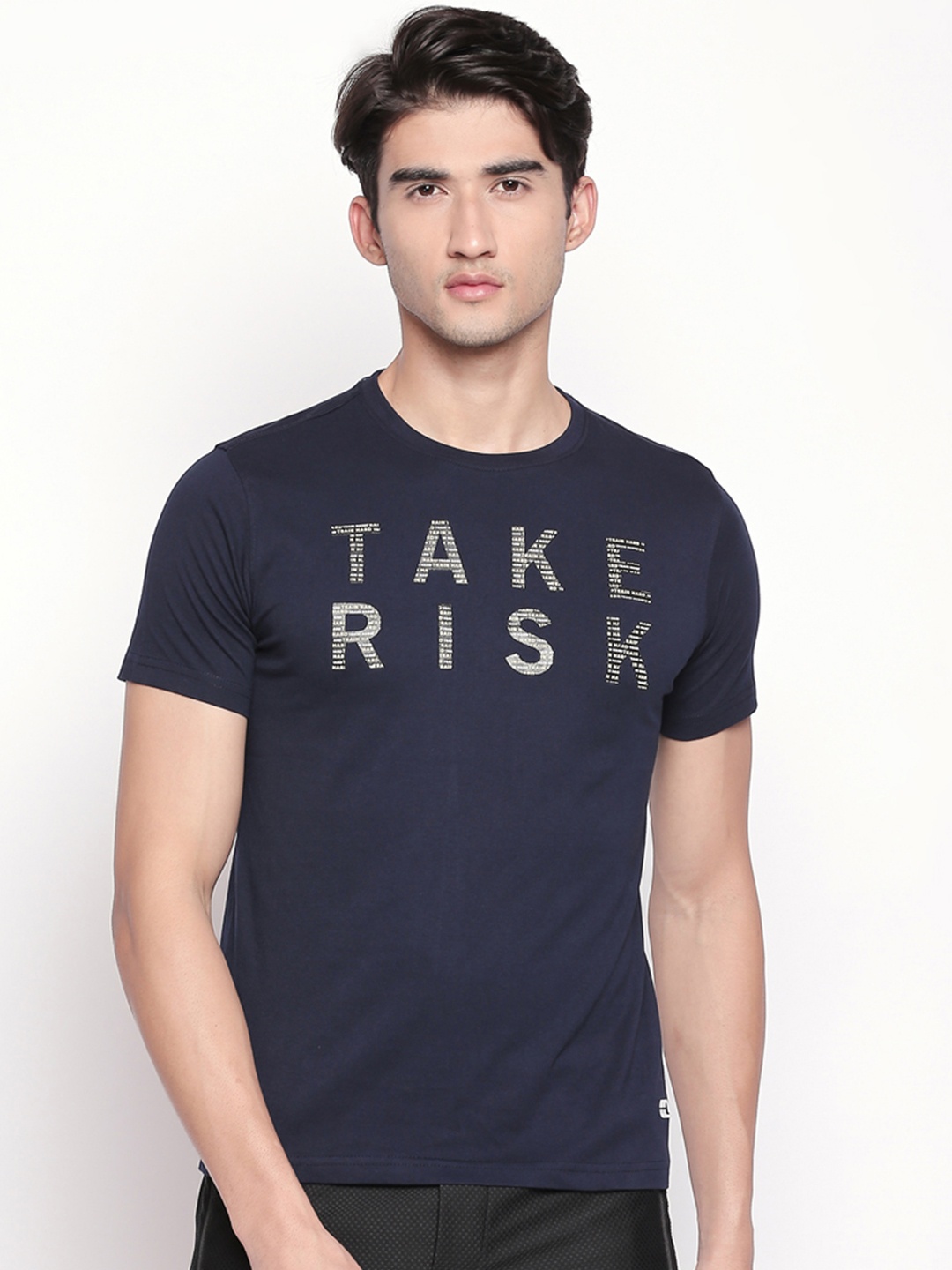 

Ajile by Pantaloons Men Navy Blue Printed Round Neck T-shirt