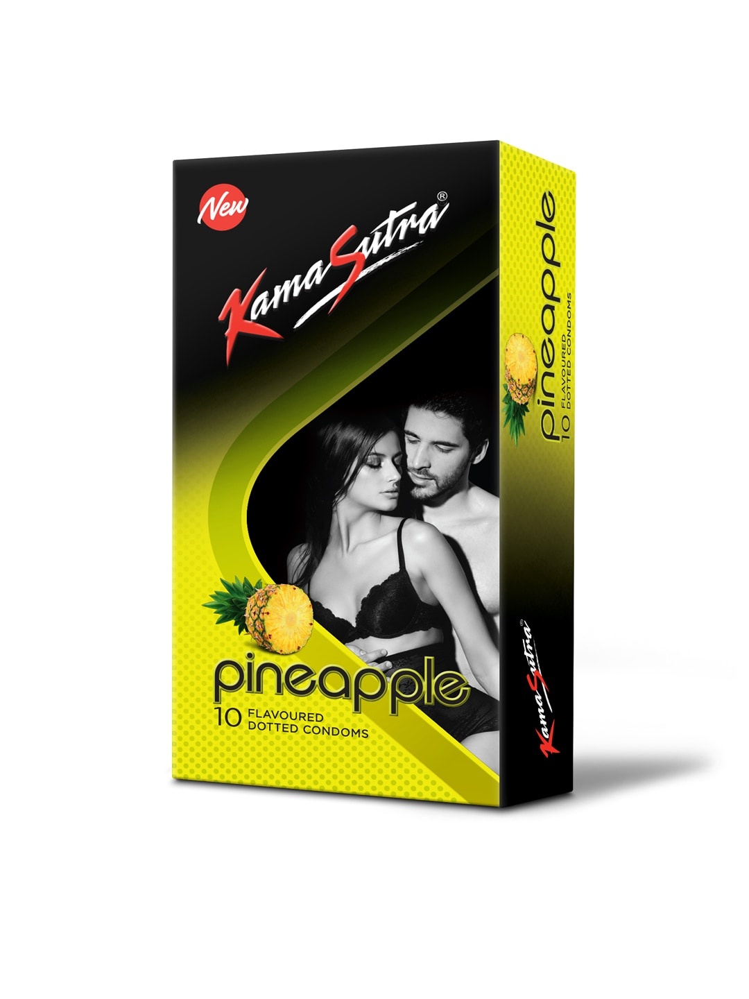 

Kama Sutra Pack of 10 Pineapple Flavoured Dotted Lubricated Condoms, Lime green