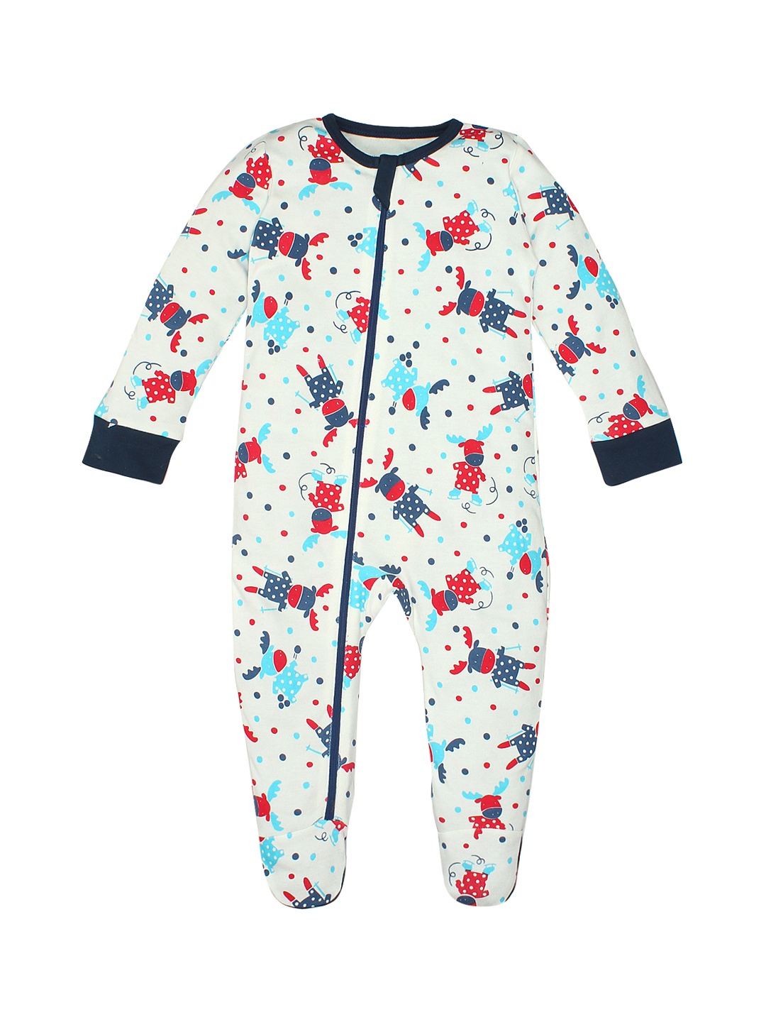 

Nino Bambino Infant Boys White & Red Printed Pure Organic Cotton Sleepsuit