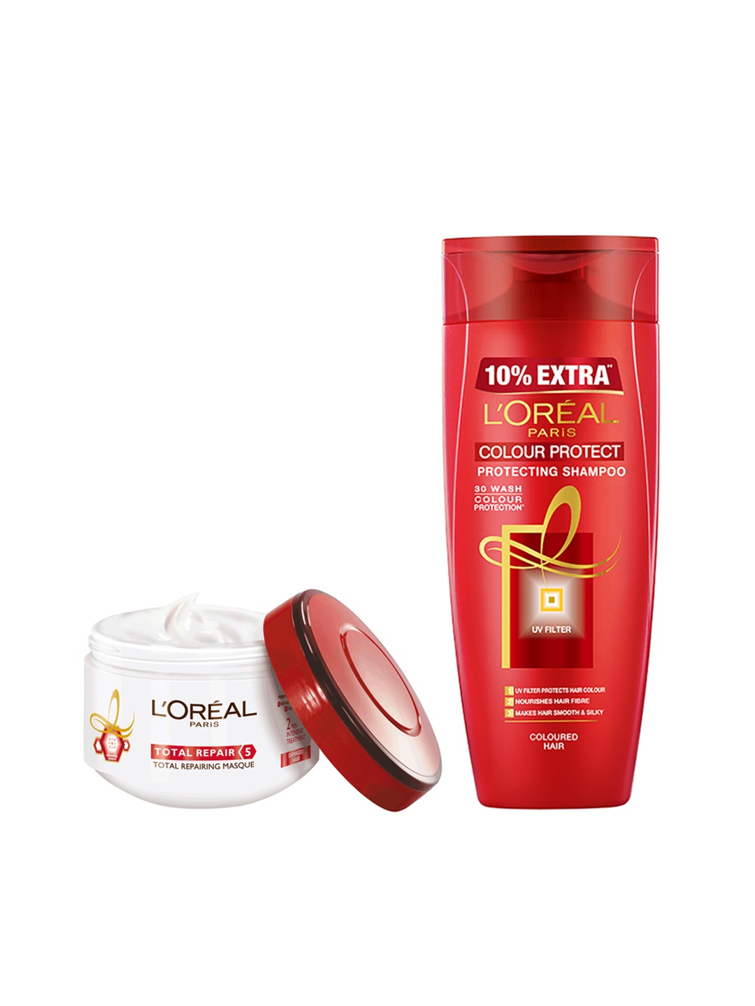 

L'Oreal Paris Pack of 2 Total Repair 5 Hair Masque & Colour Protect Shampoo, White
