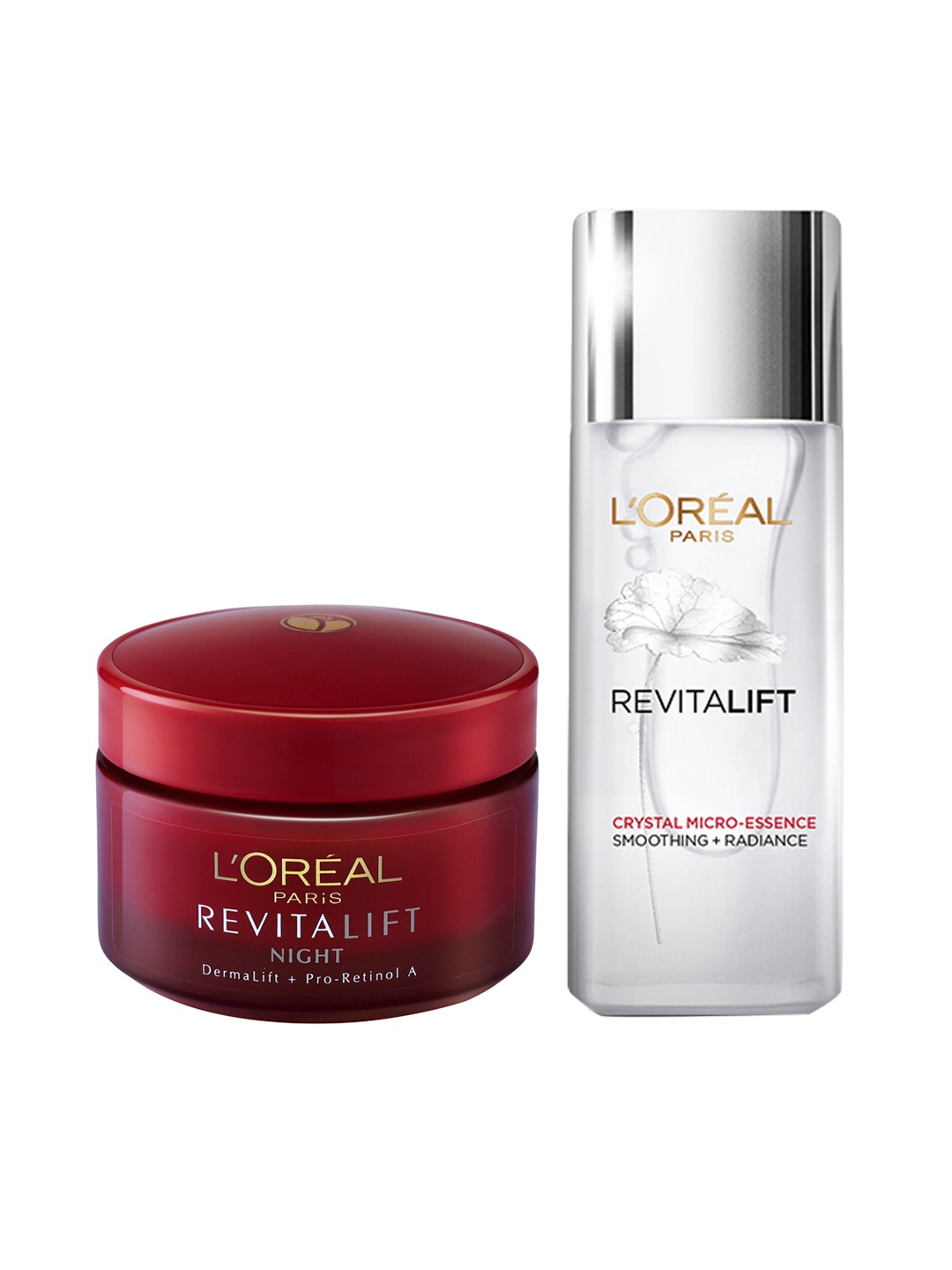 

L'Oreal Paris Pack of 2 Women Revitalift Night Cream & Crystal Micro-Essence Serum, White