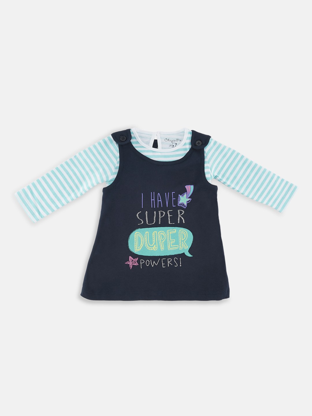 

Chirpie Pie by Pantaloons Girls Turquoise Blue Striped 2-Piece Pure Cotton Top