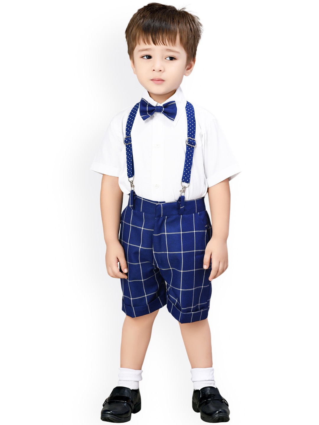 

Jeetethnics Boys Navy Blue & White Solid Shirt with Shorts