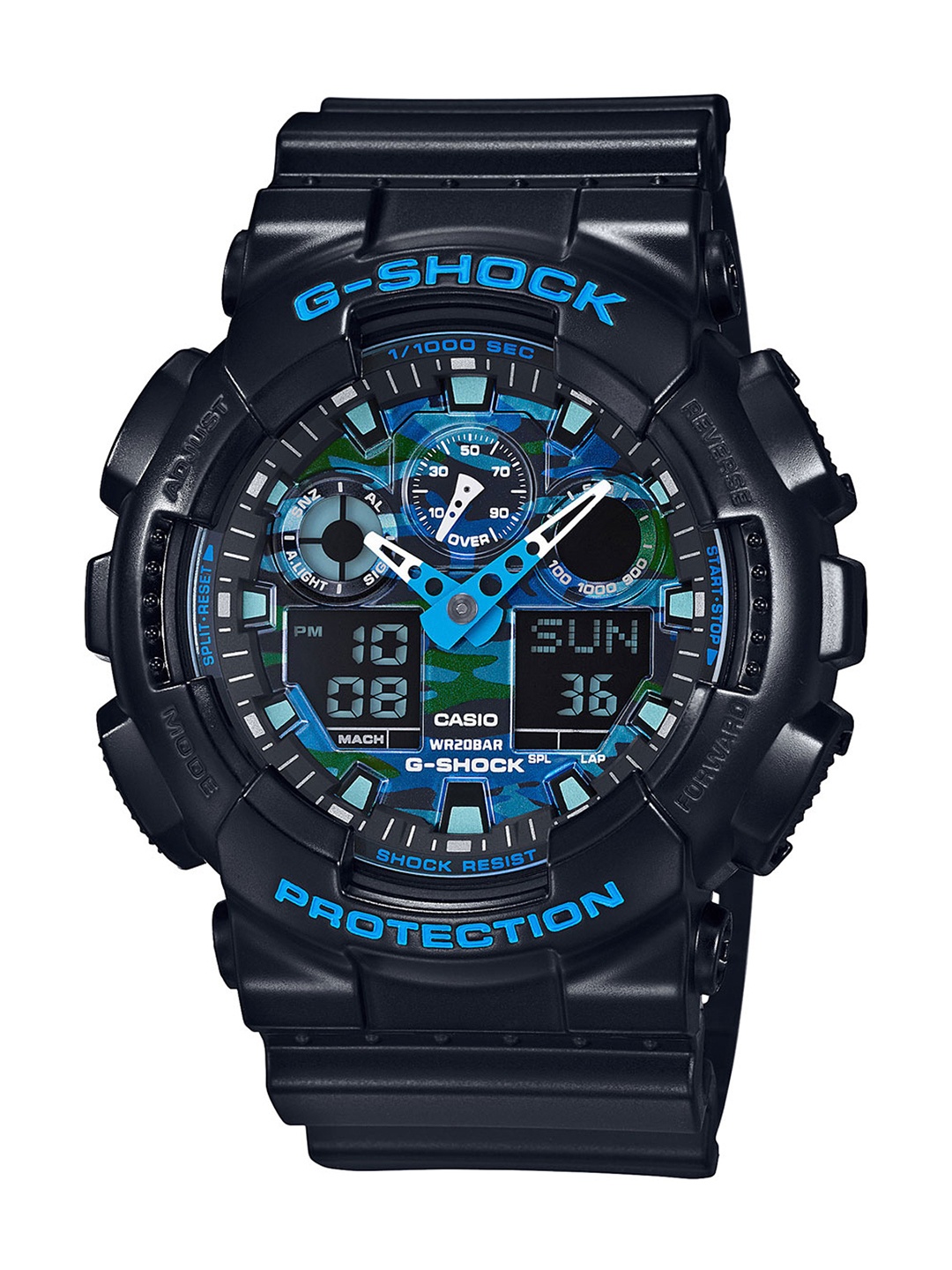 

CASIO Men G-Shock GA-100CB-1ADR Blue Ana-Digi Dial Black Resin Strap Watch G625