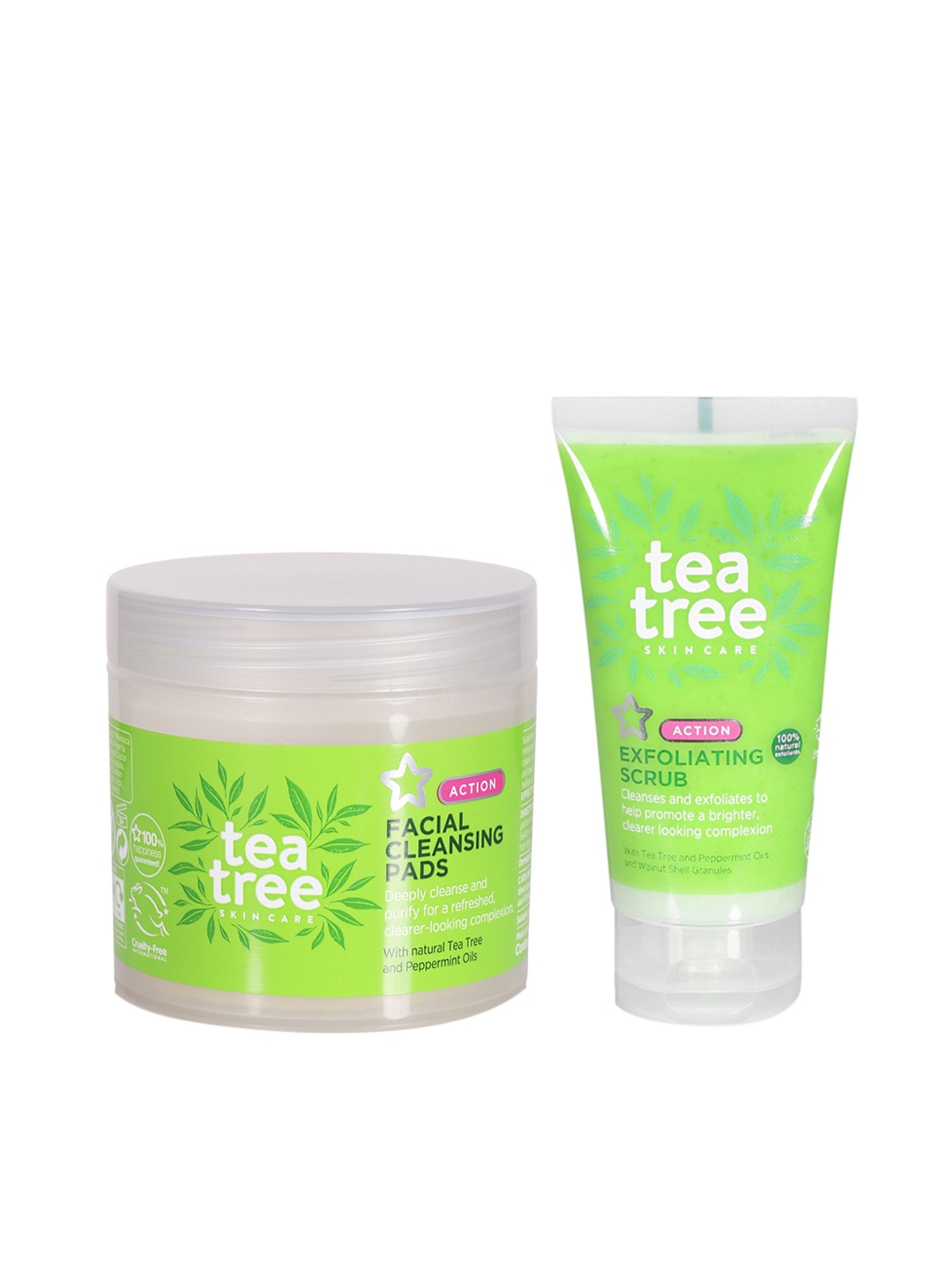 

Superdrug Set of Tea Tree Cleansing Pads & Exfoliating Scrub, Green