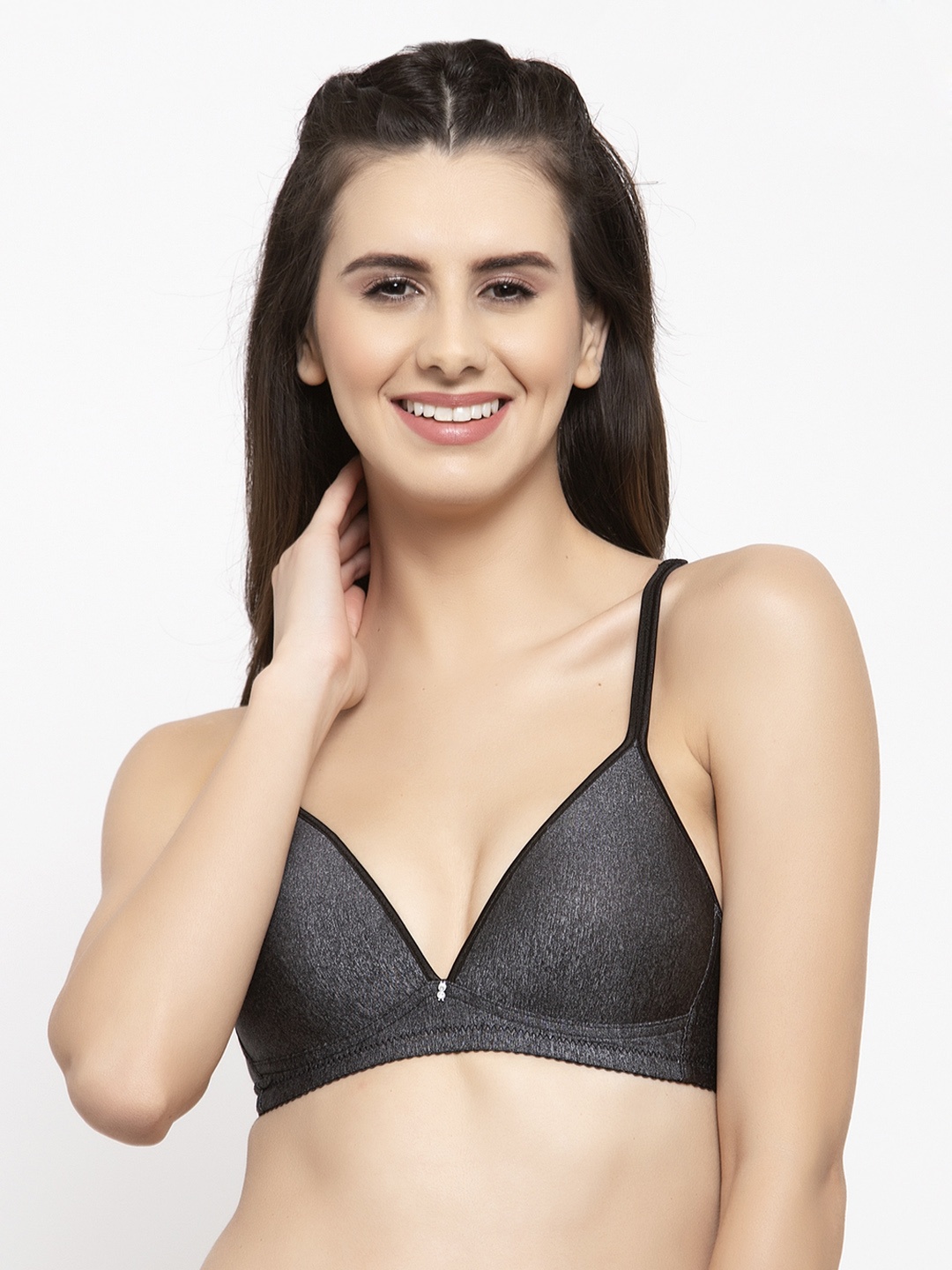 

PrettyCat Grey & Black Solid Non-Wired Lightly Padded Everyday Bra PC-BR-6006