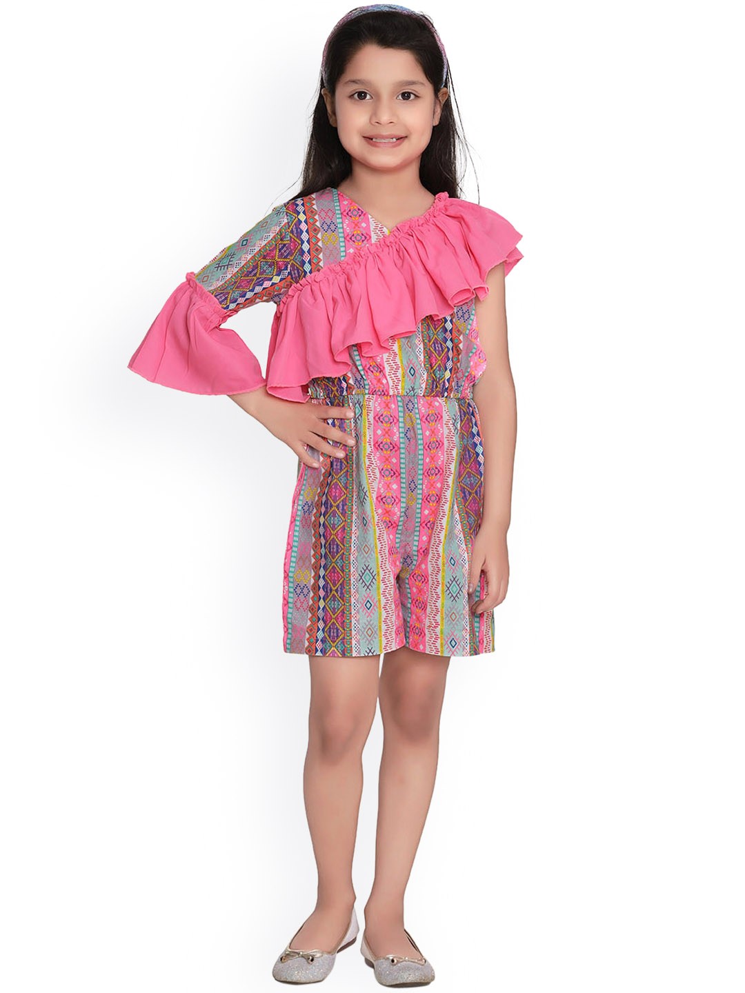 

StyleStone Girls Pink & Blue Printed Playsuit