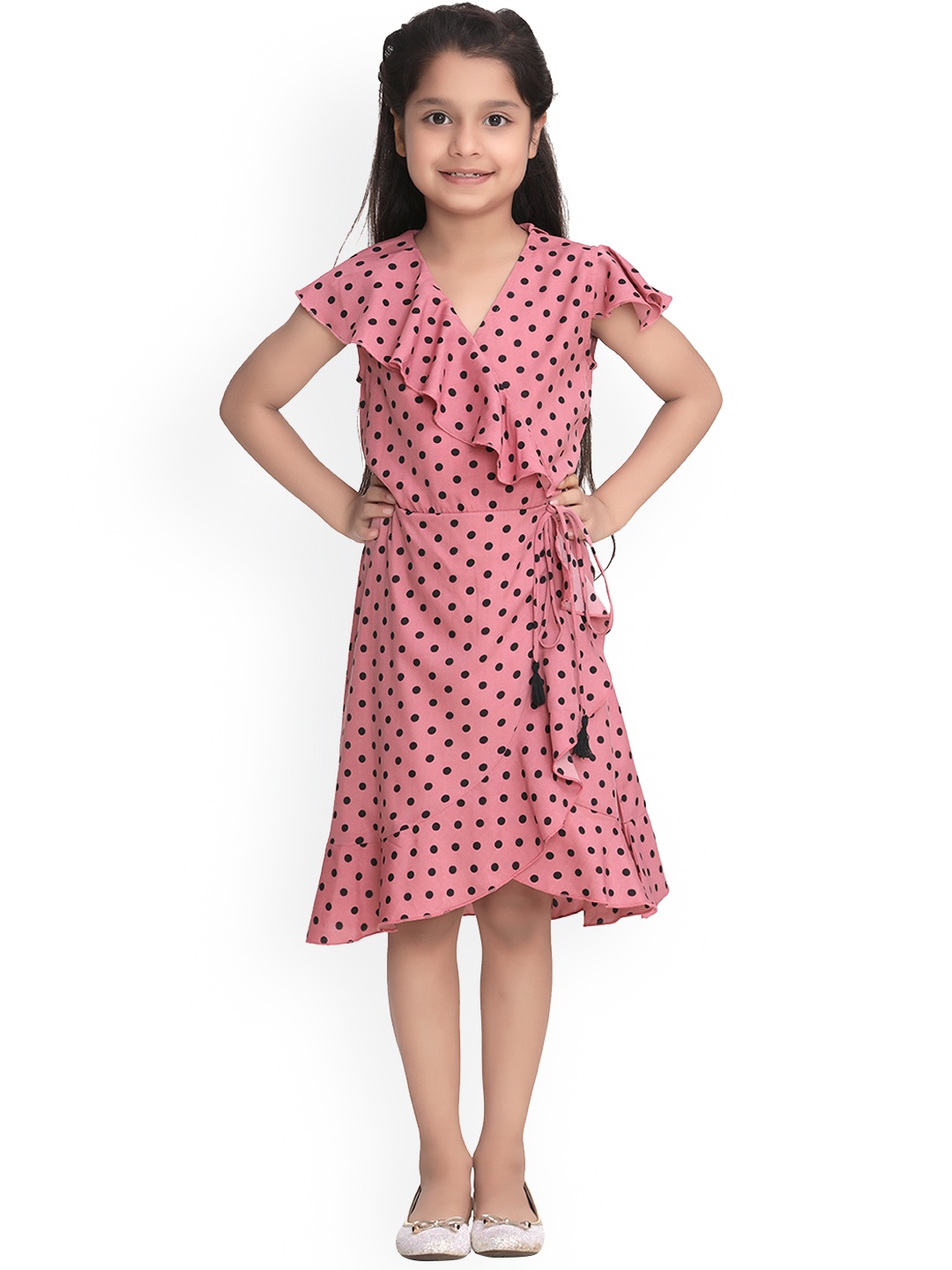 

StyleStone Girls Pink Polka Dots Print Wrap Dress