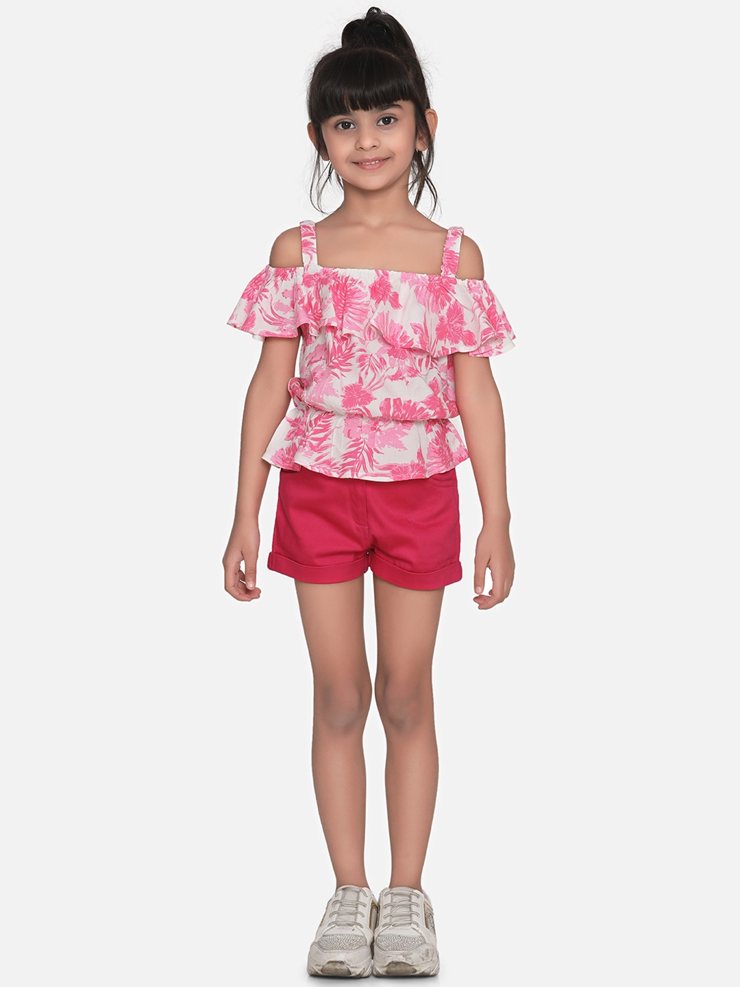 

StyleStone Girls Pink & Red Printed Top with Shorts