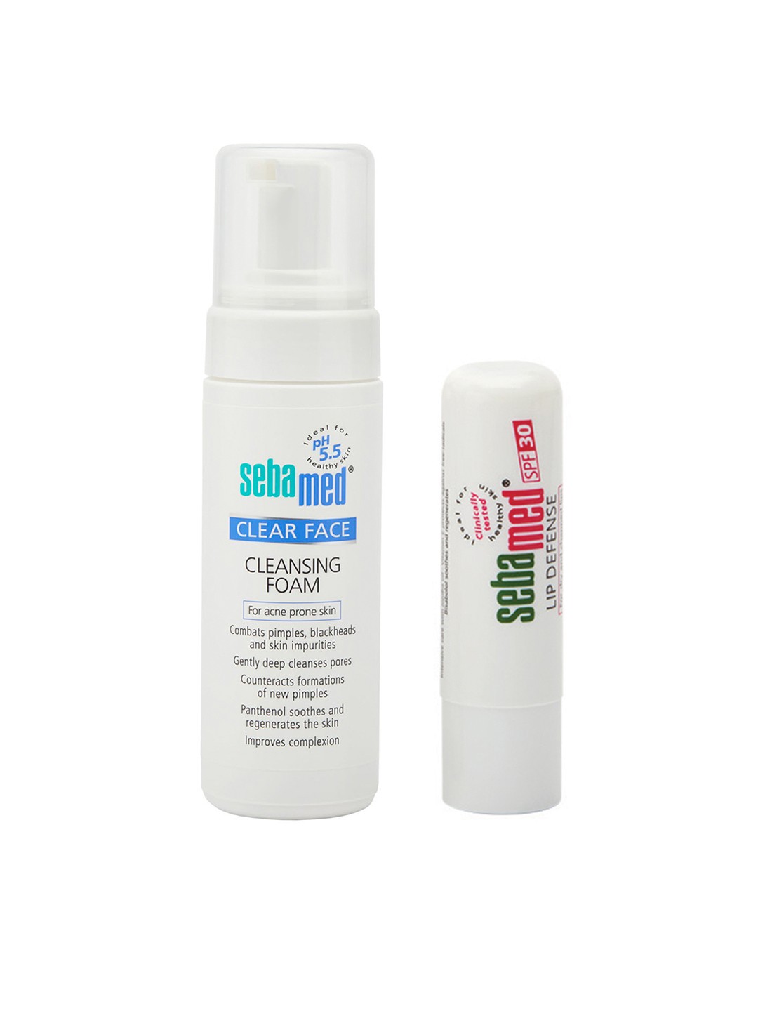 

Sebamed Unisex Clear Face Foam & Unisex SPF 30 Lip Defense, White