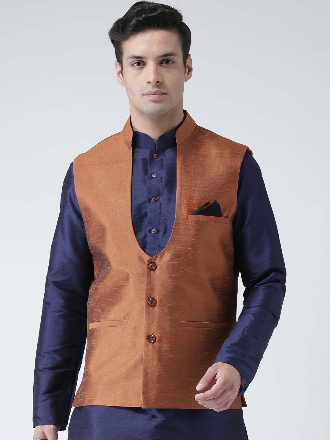 

DEYANN Men Copper-Coloured Solid Nehru Jacket