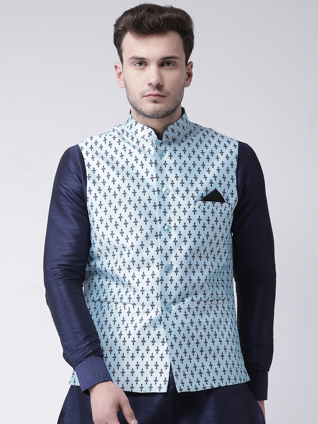 

DEYANN Men Blue Printed Woven Nehru Jacket