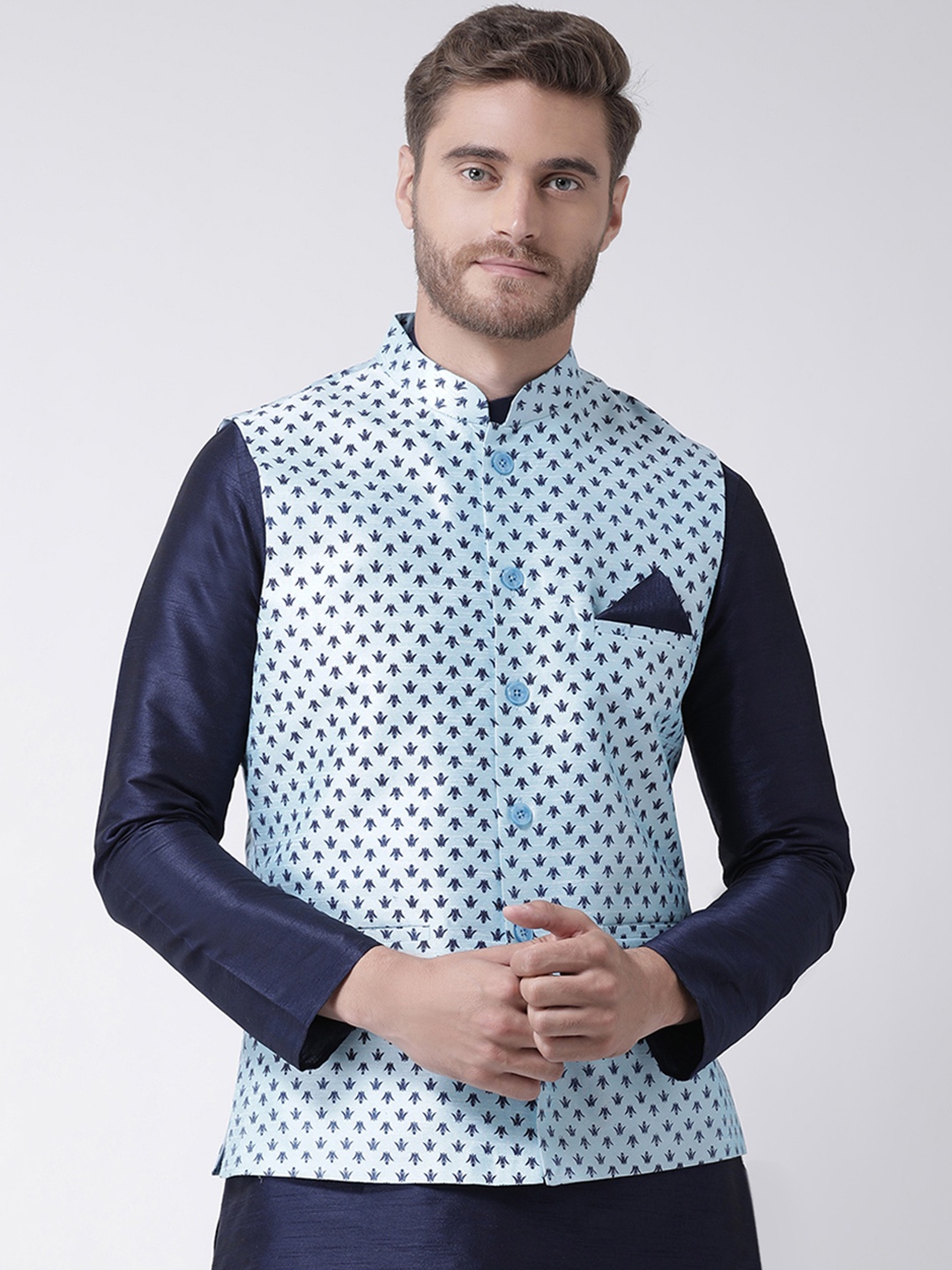 

DEYANN Men Blue Printed Woven Nehru Jacket