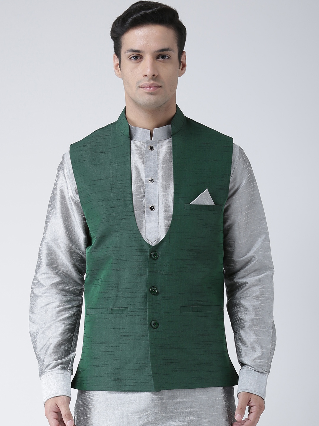 

DEYANN Men Green Solid Nehru Jacket