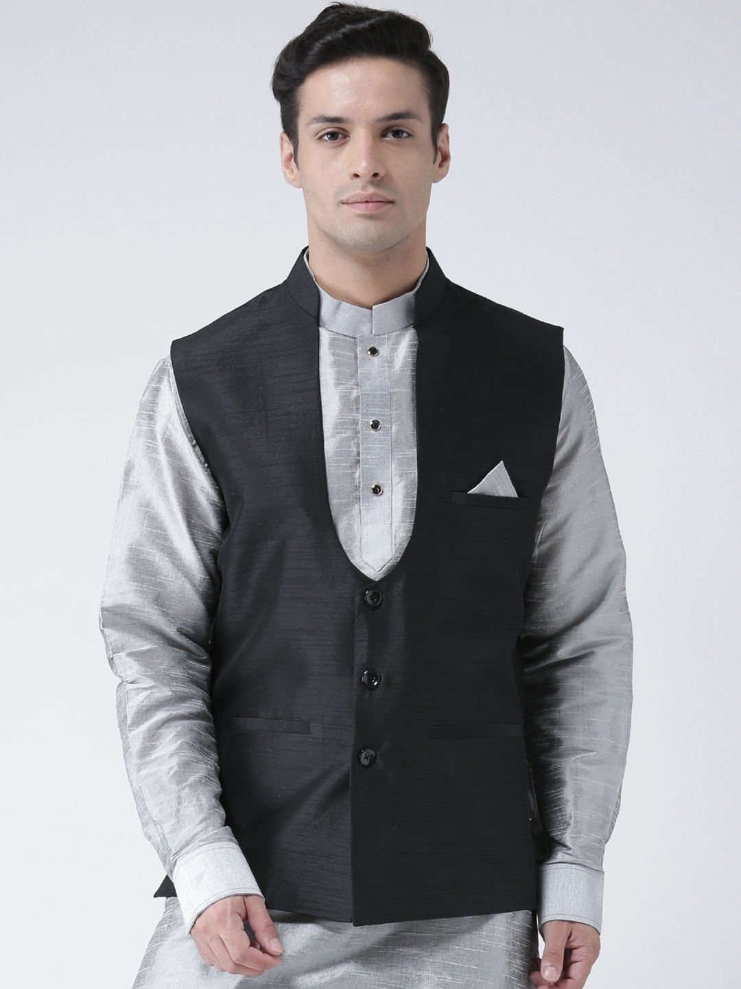 

DEYANN Men Black Solid Nehru Jacket