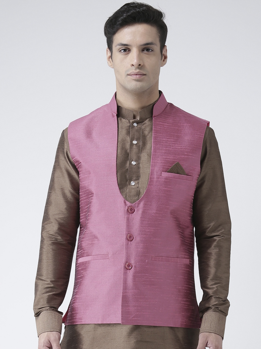 

DEYANN Men Pink Solid Nehru Jacket