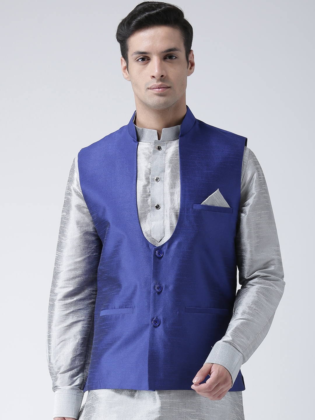 

DEYANN Men Blue Solid Nehru Jacket