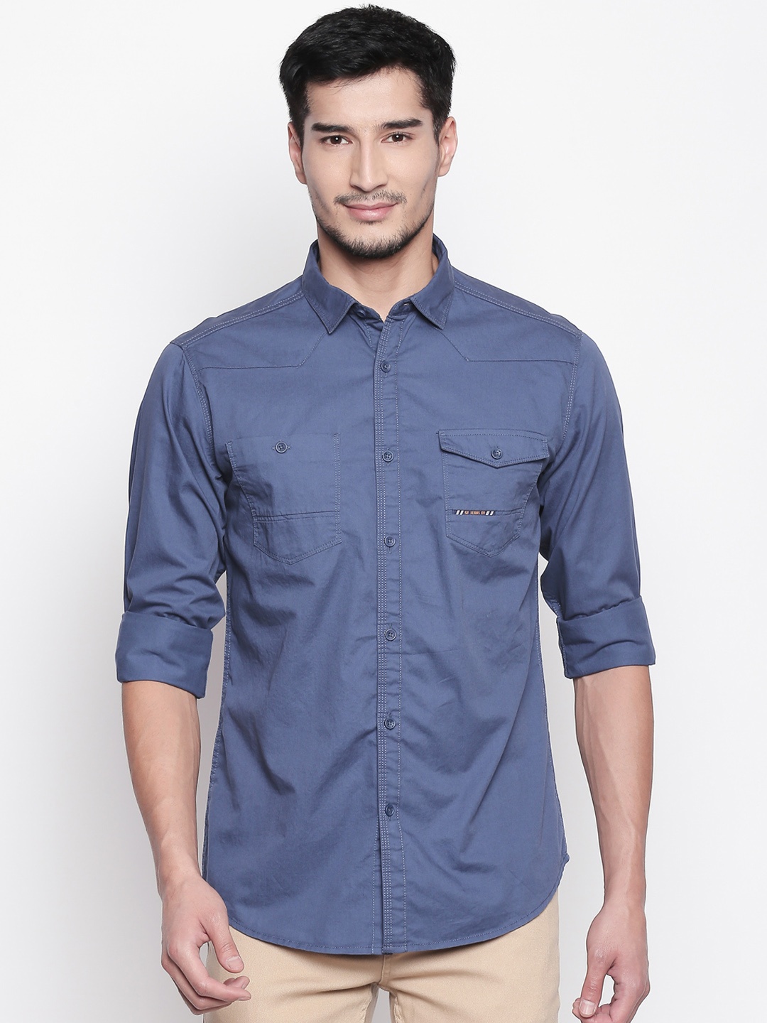 

SF JEANS by Pantaloons Men Blue Slim Fit Solid Casual Shirt