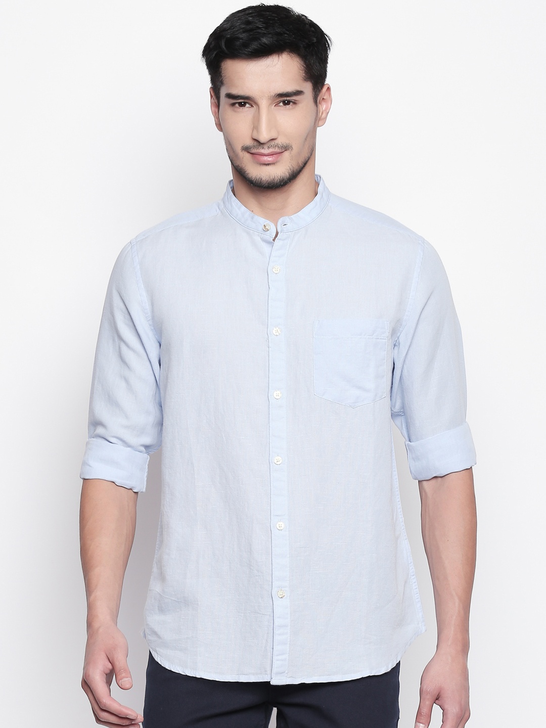 

BYFORD by Pantaloons Men Blue Regular Fit Solid Casual Shirt