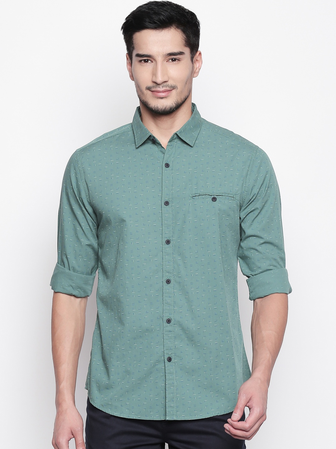 

BYFORD by Pantaloons Men Green Slim Fit Printed Cotton Casual Shirt