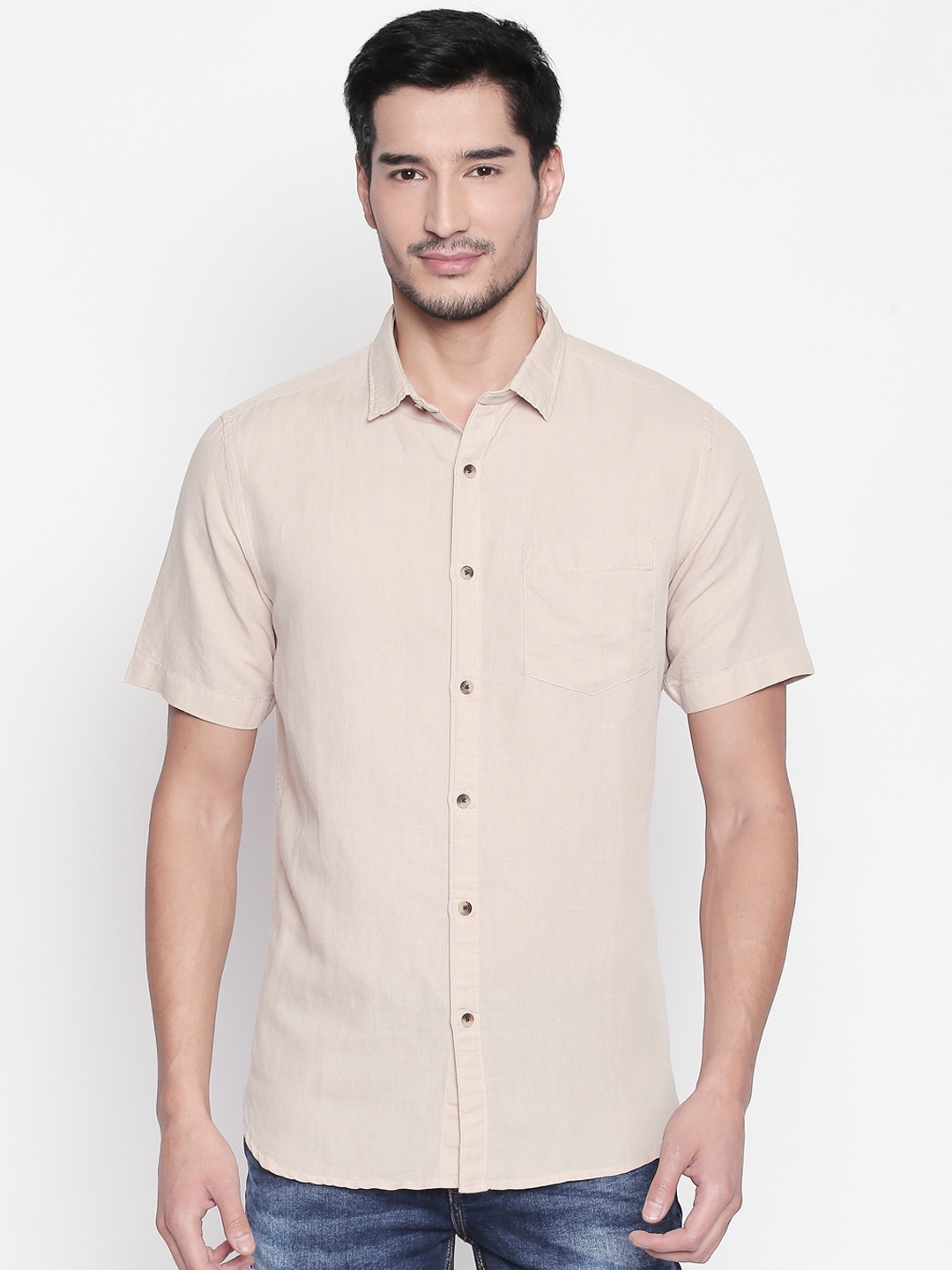 

BYFORD by Pantaloons Men Beige Regular Fit Solid Casual Shirt