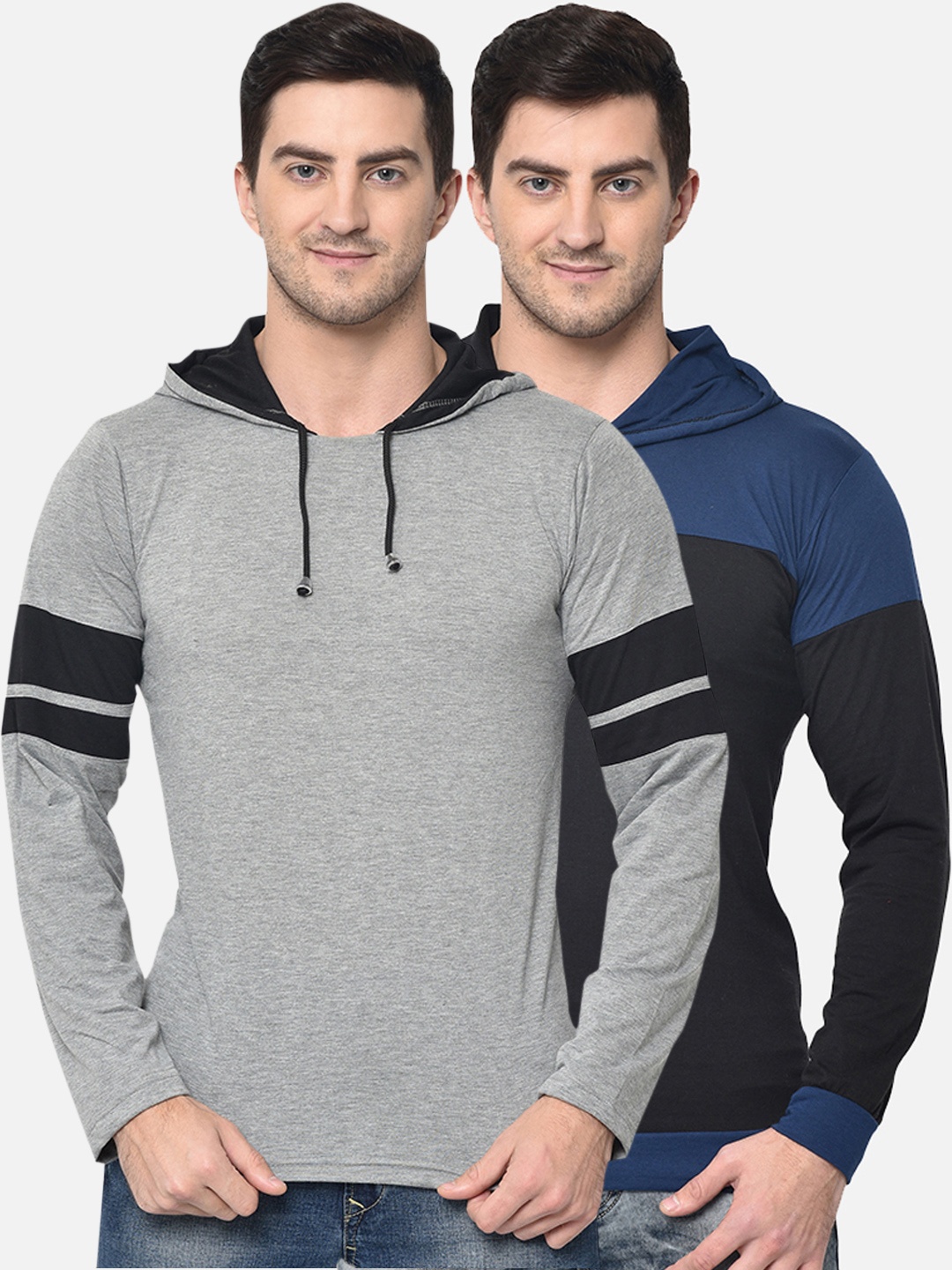 

MACK JONNEY Men Pack of 2 Colourblocked Hood T-shirt, Black
