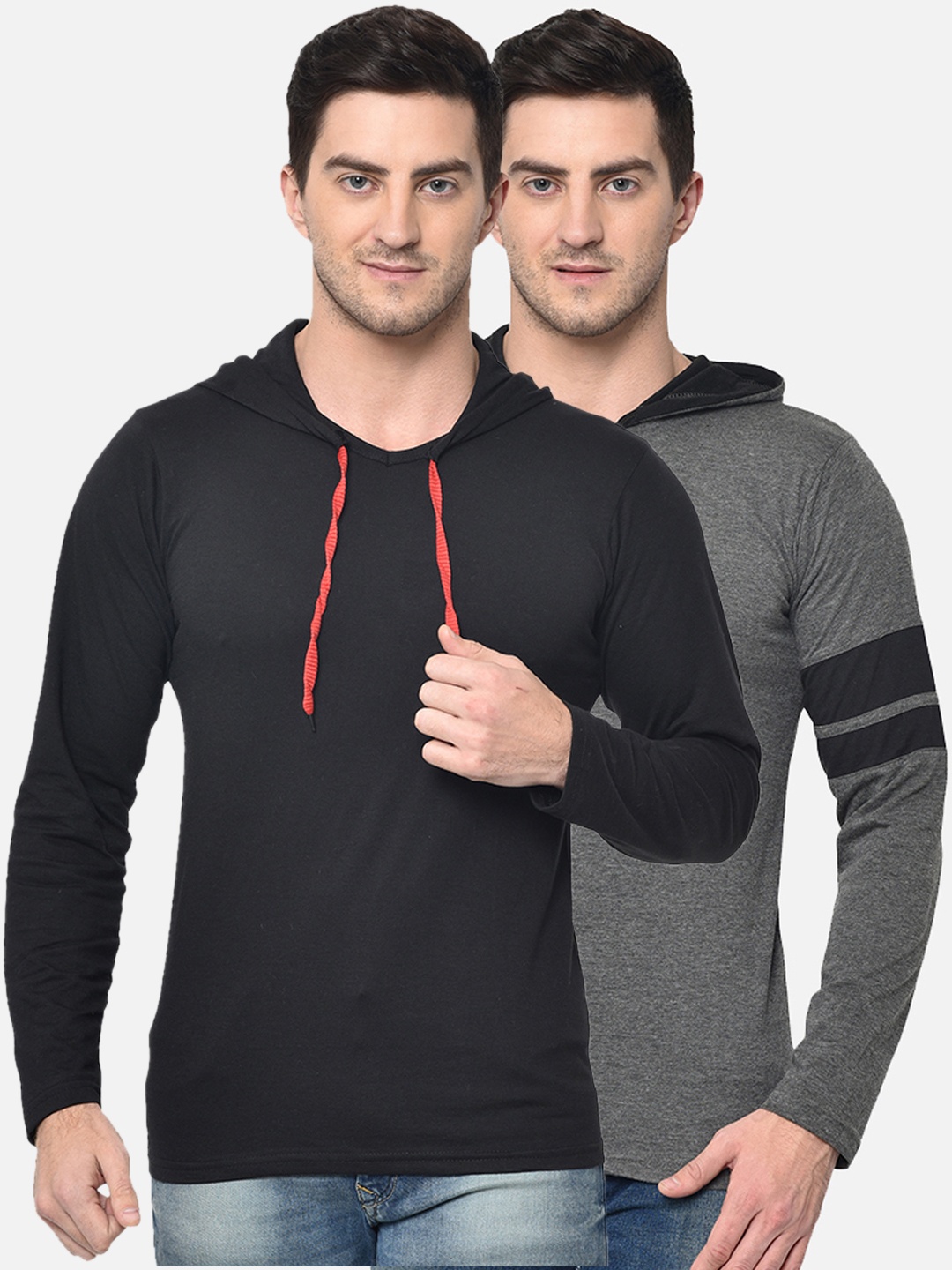 

MACK JONNEY Men Pack Of 2 Colourblocked Hood T-shirt, Black
