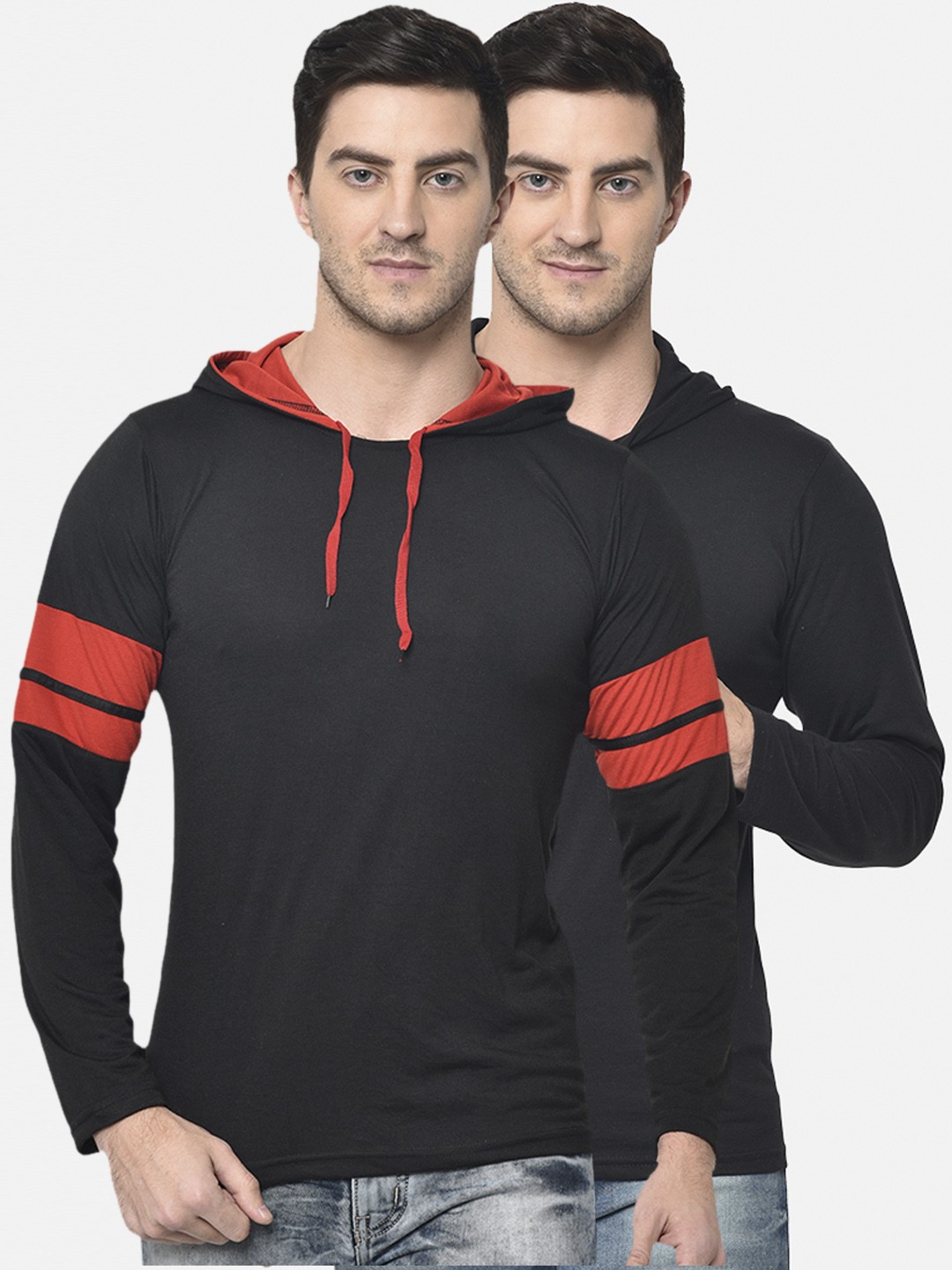 

MACK JONNEY Men Pack Of 2 Colourblocked Hood T-shirt, Black