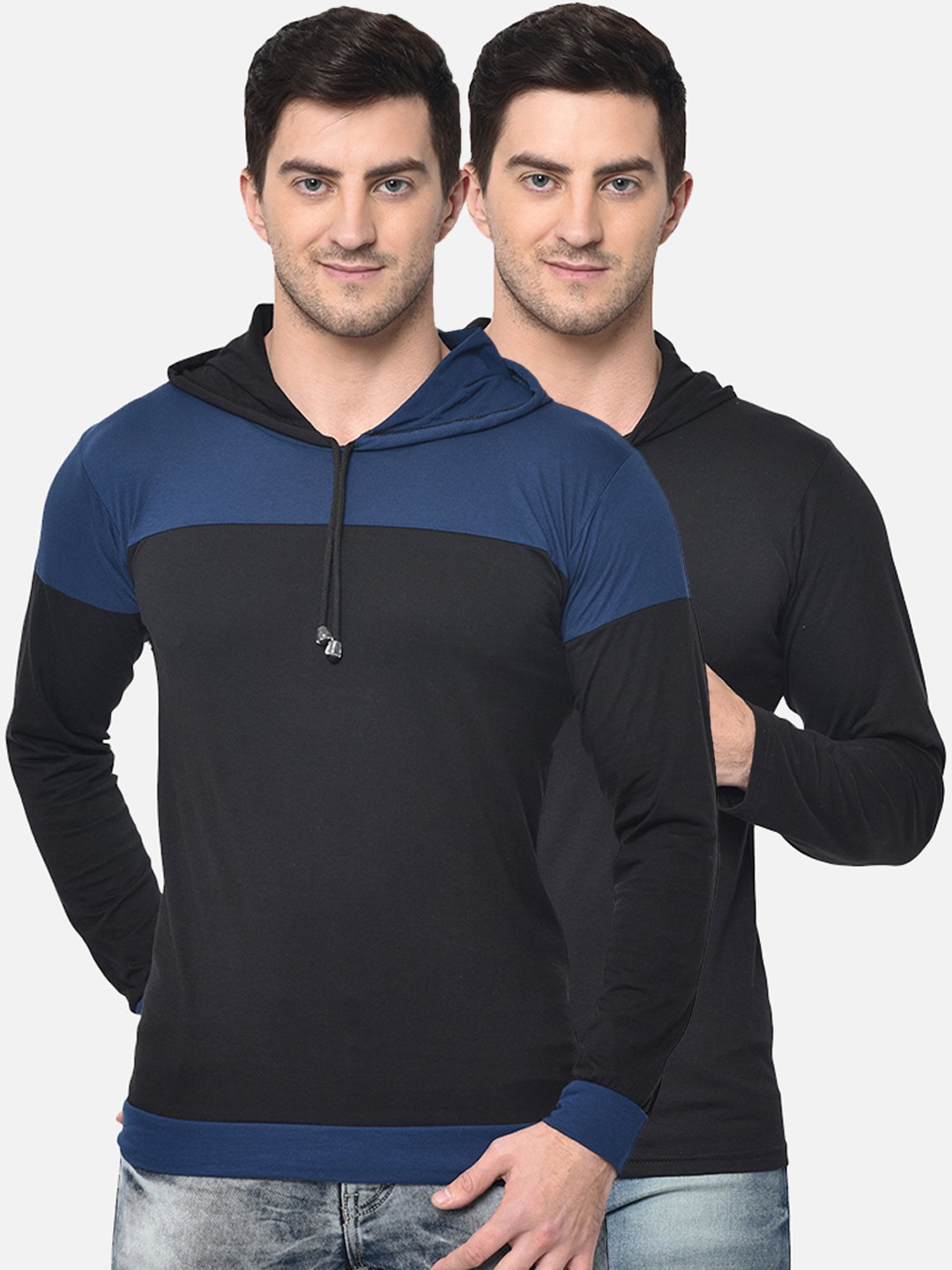 

MACK JONNEY Men Pack of 2 Solid Hood T-shirts, Black