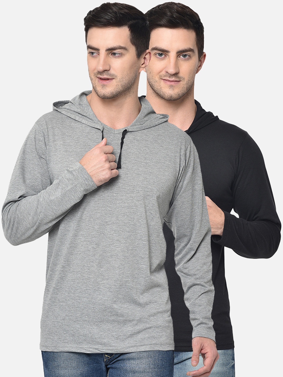

MACK JONNEY Men Pack Of 2 Grey & Blue Solid Hood T-shirt