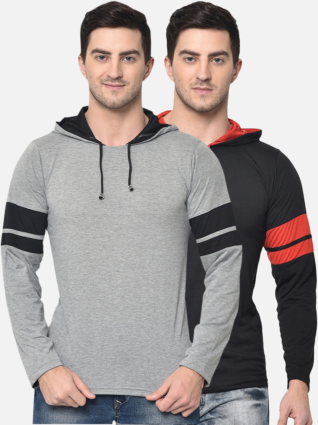 

MACK JONNEY Men Set Of 2 Grey Solid Hood T-shirt